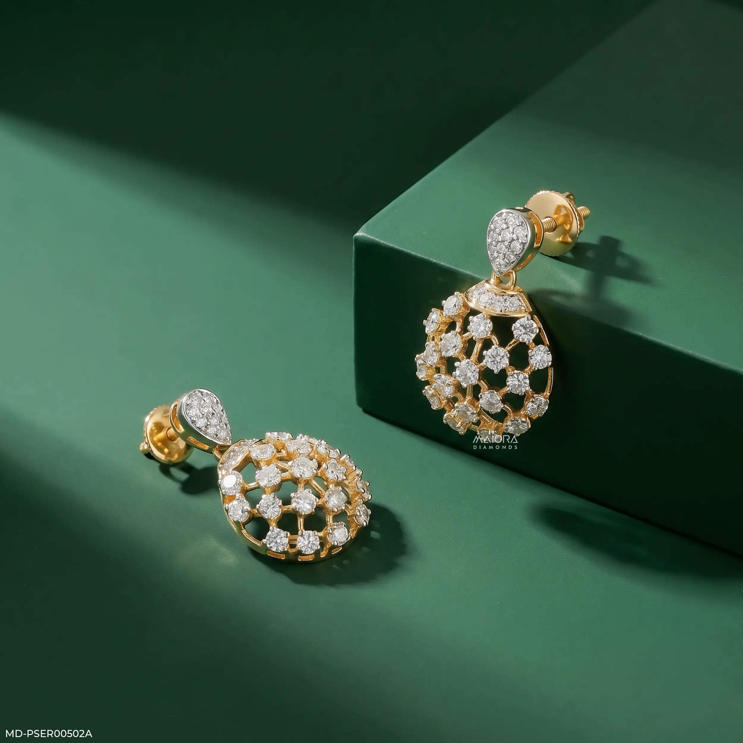 1.55 Carat Gilded Lab Diamond Cage Earrings 9K Yellow Gold