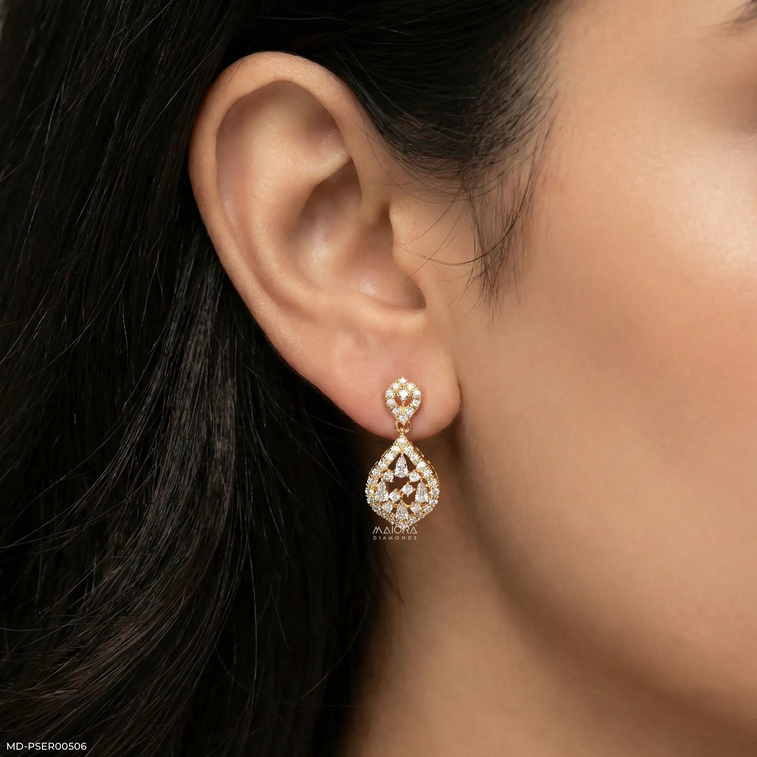 Diamond Petal Earrings 9K Yellow Gold