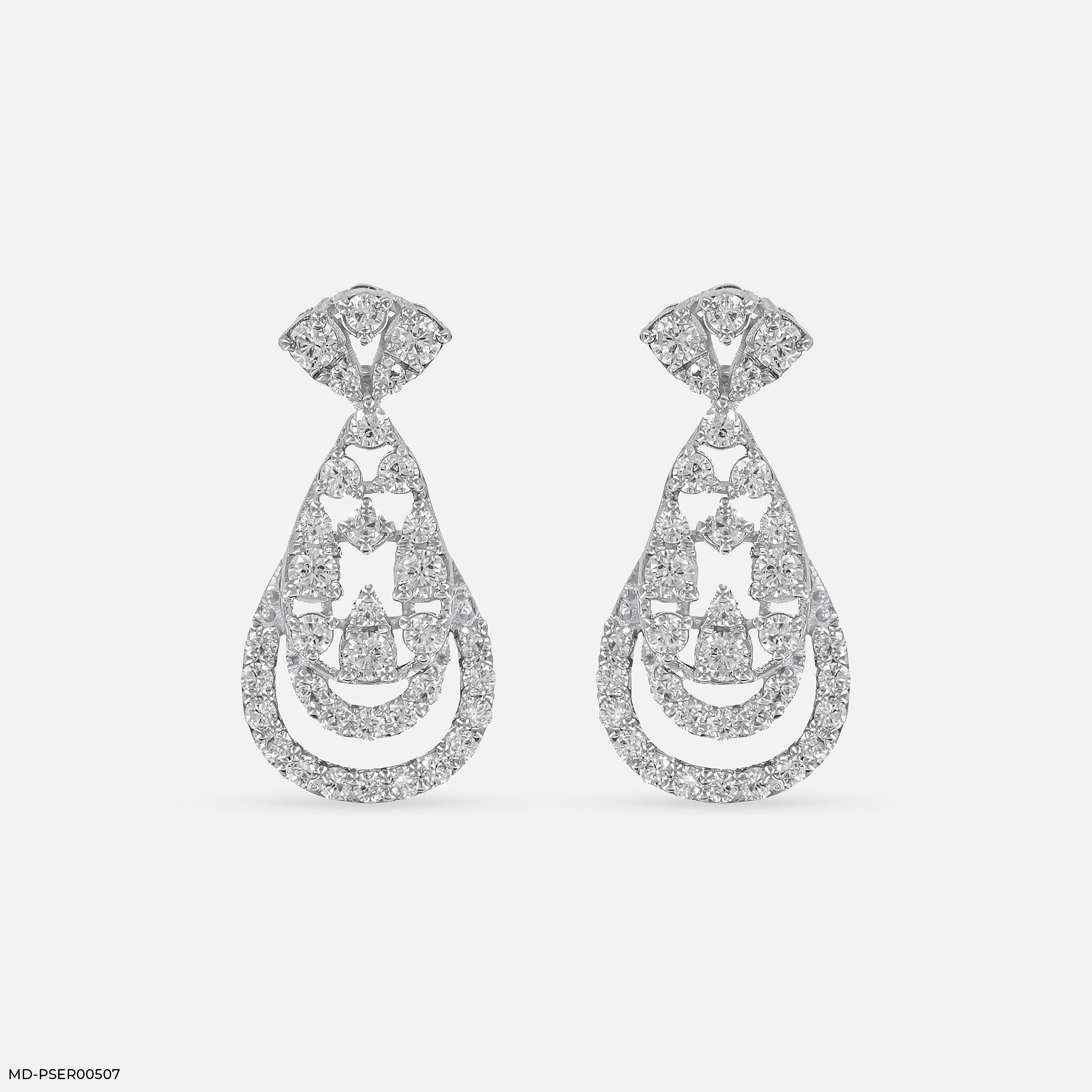 Layered Drops Earrings 14K White Gold