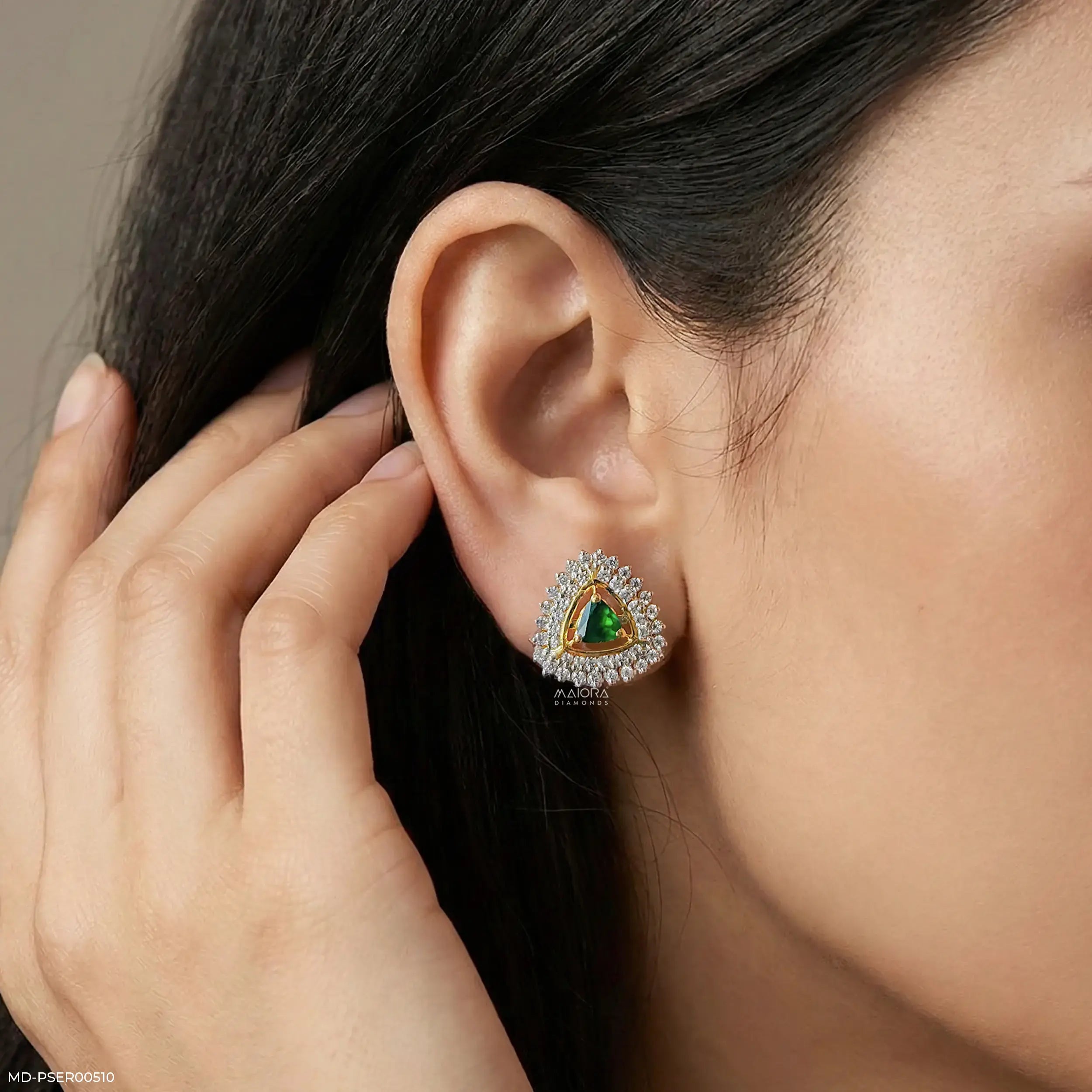 Golden Halo Emeralds Earrings 9K Yellow Gold