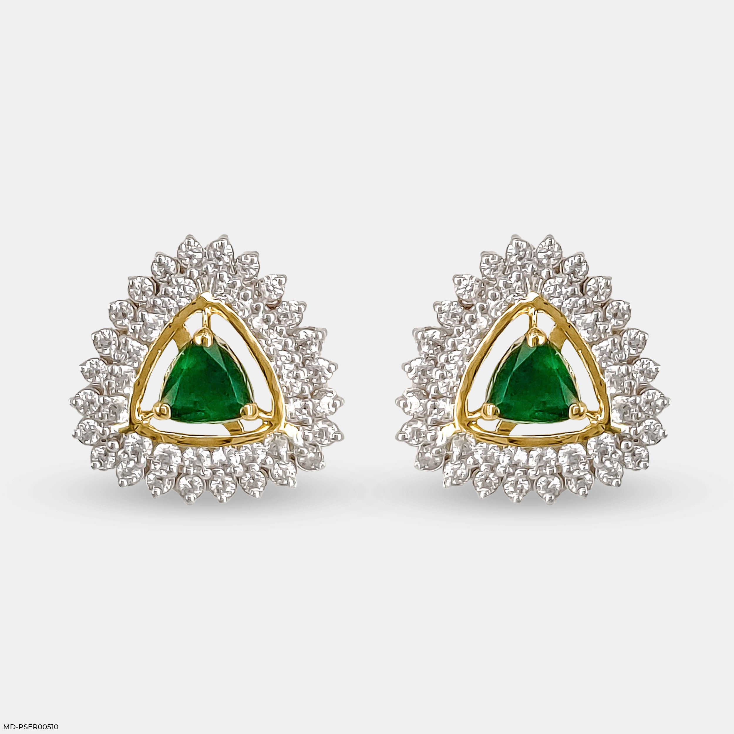 Golden Halo Emeralds Earrings 9K Yellow Gold