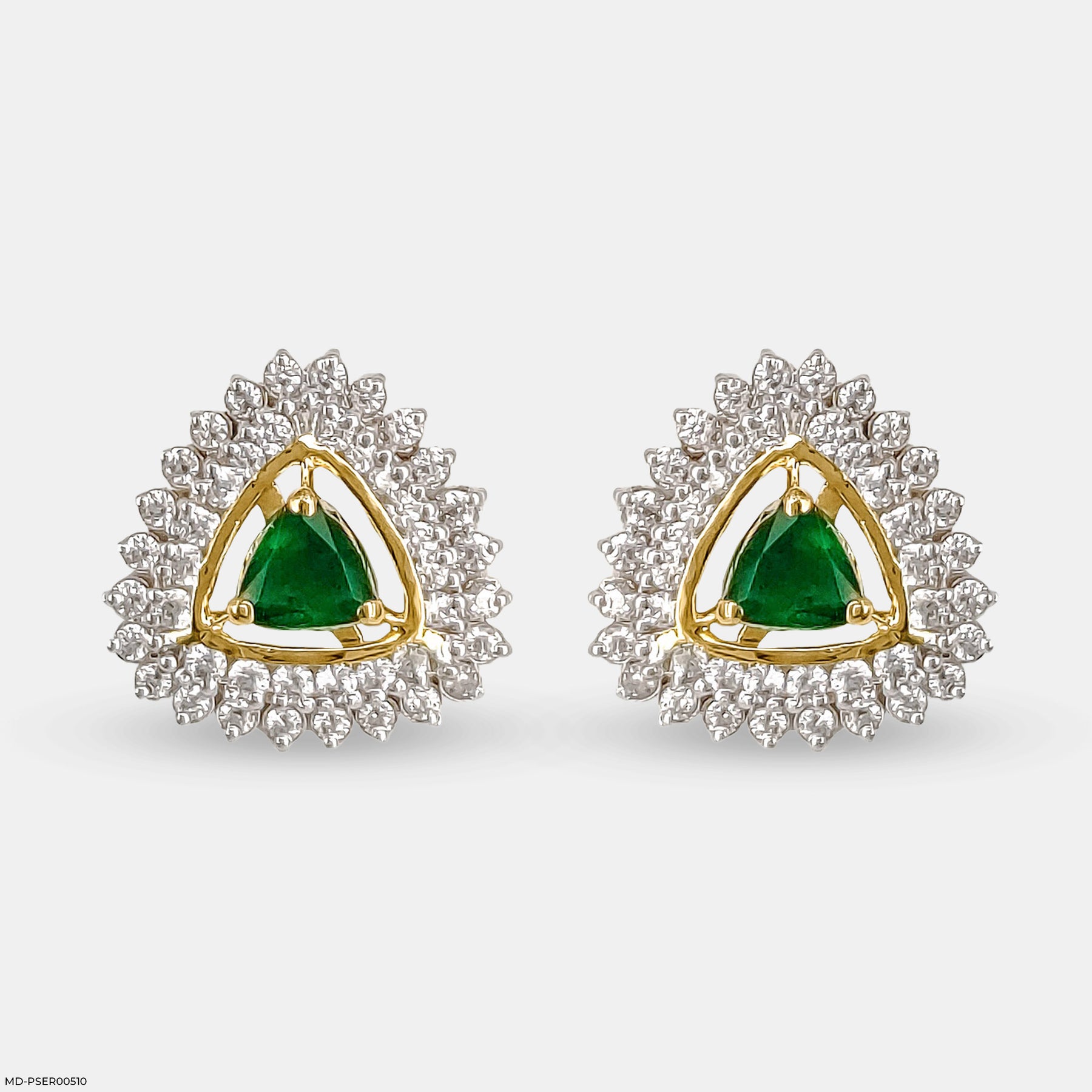 Golden Halo Emeralds Earrings 14K White Gold