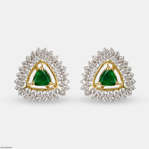 Golden Halo Emeralds Earrings 14K Yellow Gold