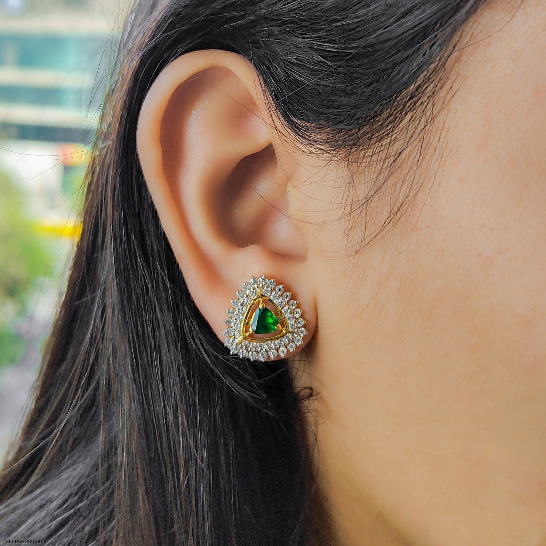 Golden Halo Emeralds Earrings 14K White Gold