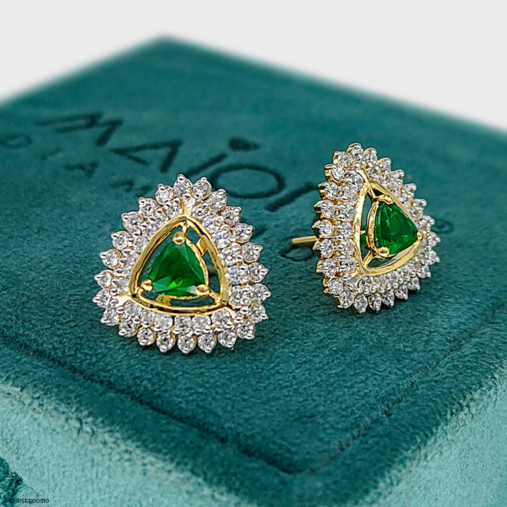 Golden Halo Emeralds Earrings 9K White Gold