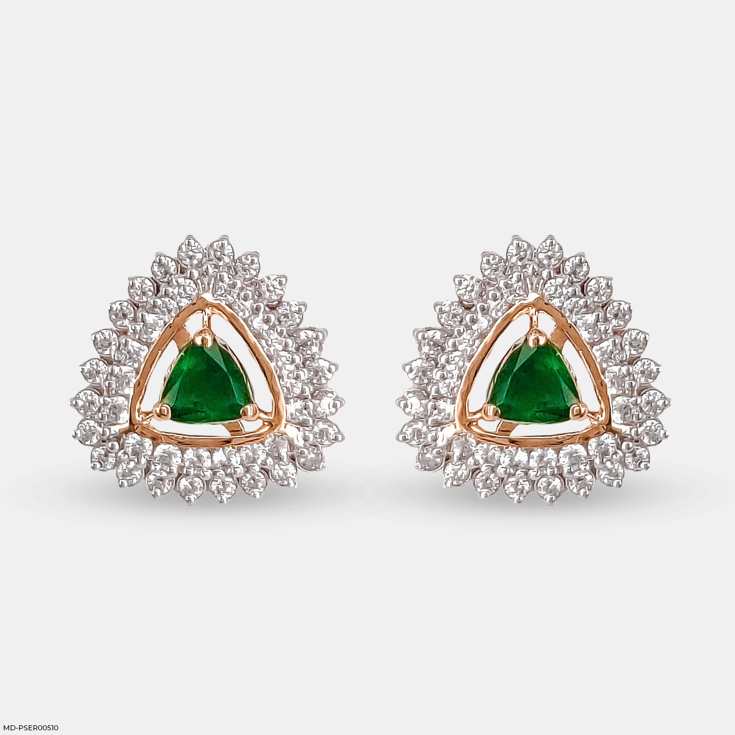 Golden Halo Emeralds Earrings 14K Rose Gold