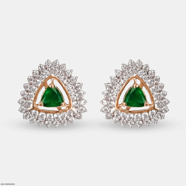 Golden Halo Emeralds Earrings 14K Rose Gold