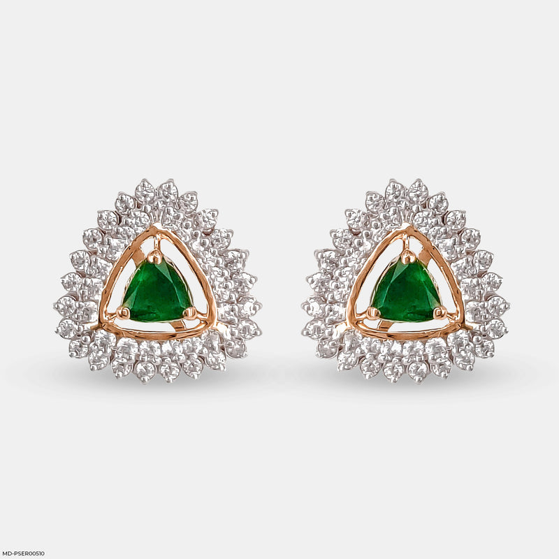 Golden Halo Emeralds Earrings 14K Rose Gold