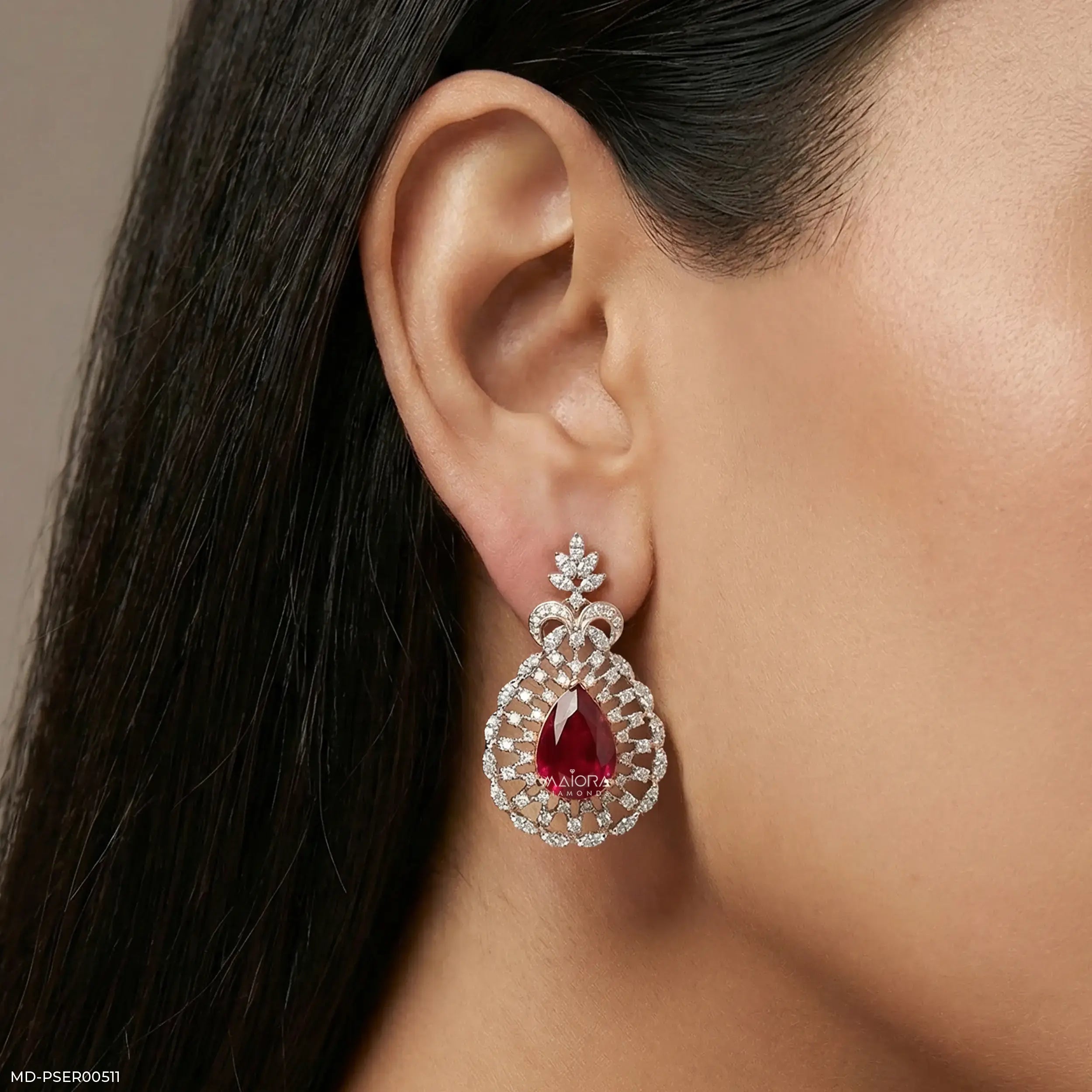 Vivid Crimson Earrings 9K Rose Gold