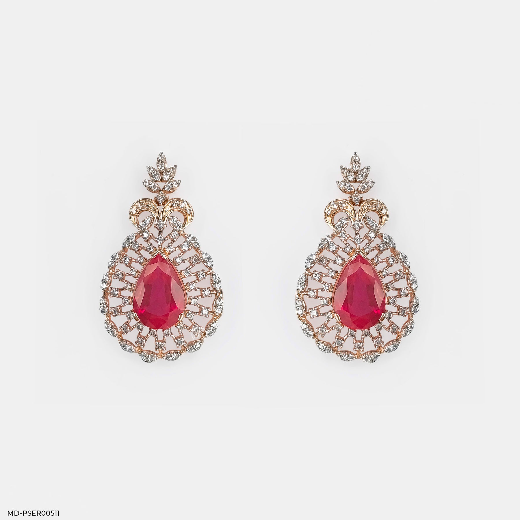 Vivid Crimson Earrings 14K White Gold