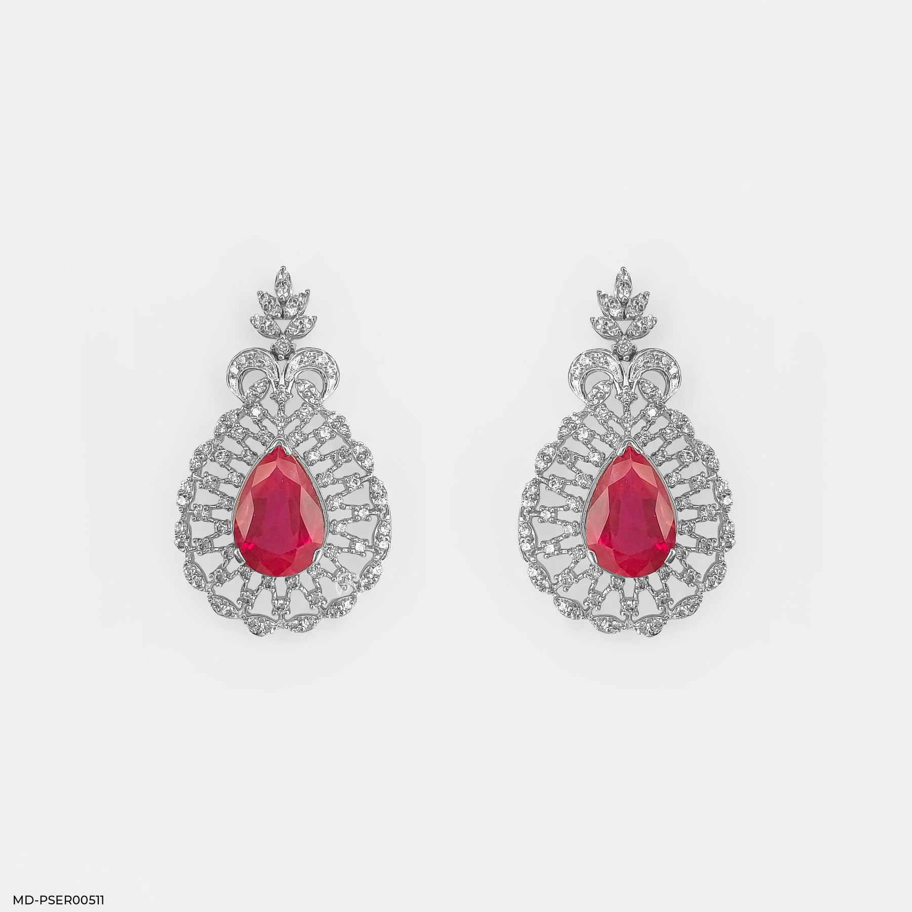 Vivid Crimson Earrings 14K White Gold