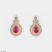 Vivid Crimson Earrings 14K Yellow Gold