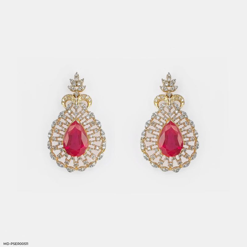 Vivid Crimson Earrings 14K Yellow Gold
