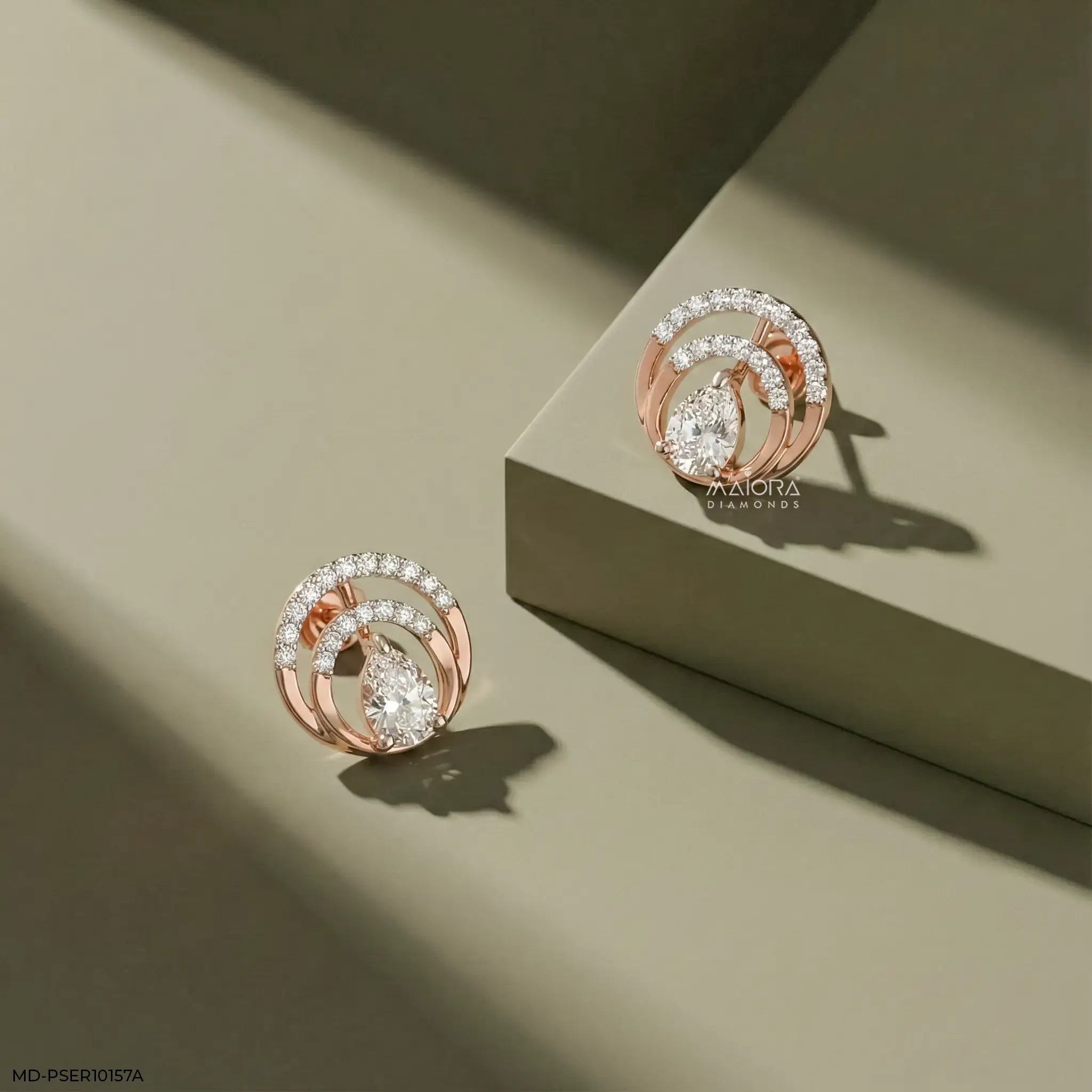 Dual Arc Solitaire Diamond Earrings 9K Rose Gold