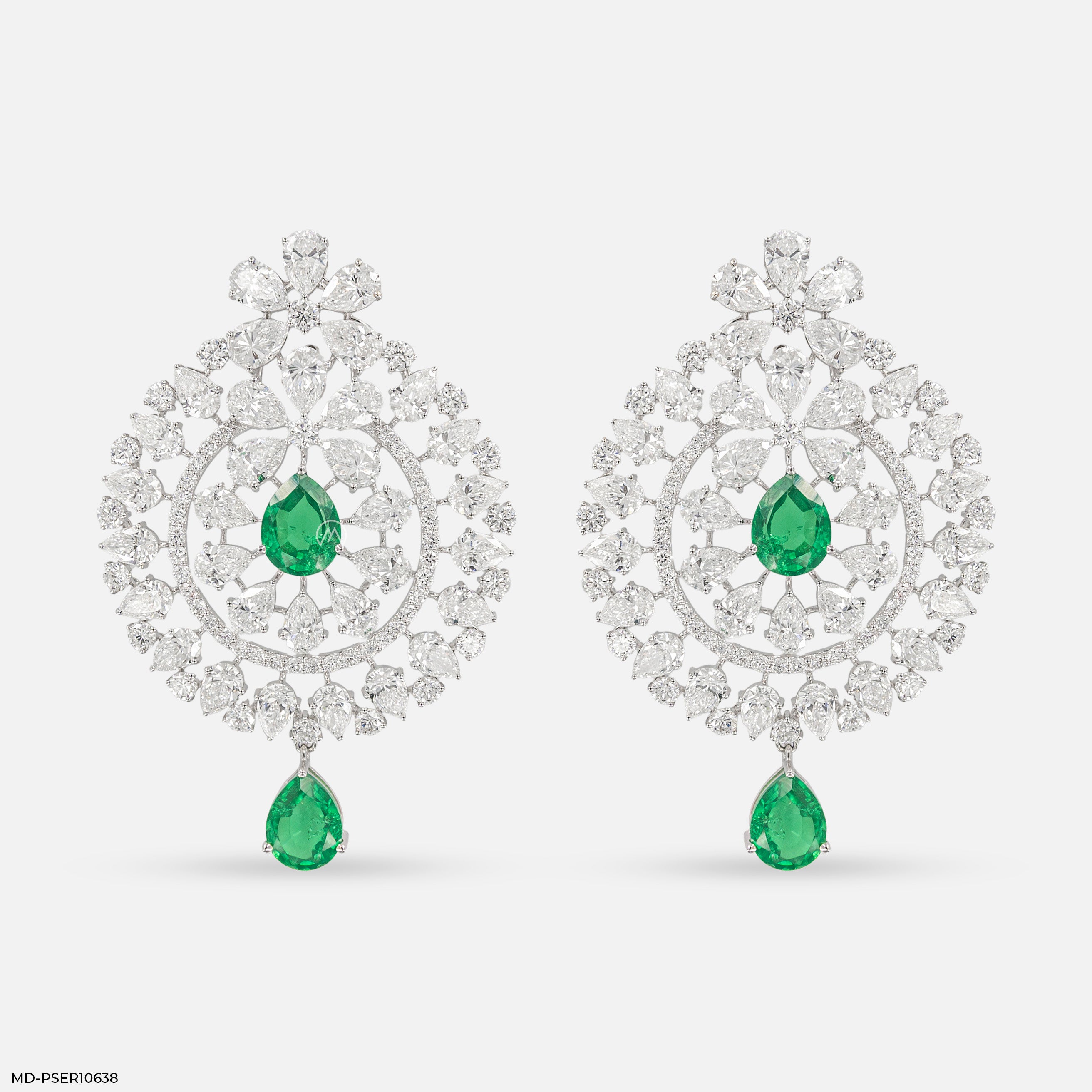 Emerald Mandala Drops Earrings 9K White Gold