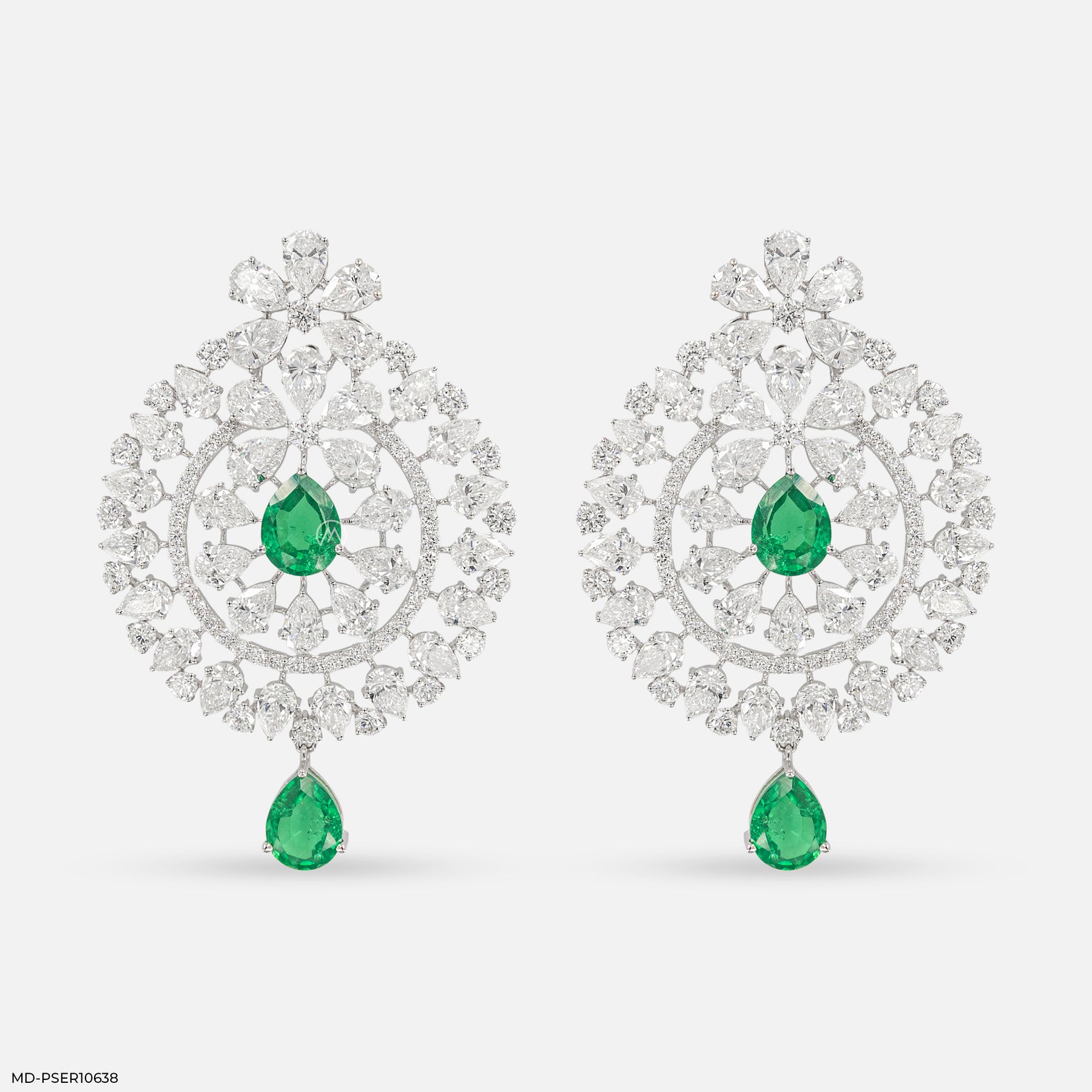 Emerald Mandala Drops Earrings 14K Yellow Gold