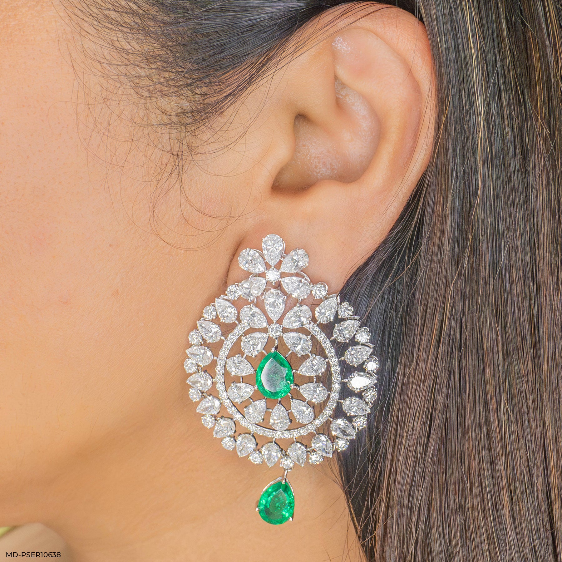 Emerald Mandala Drops Earrings 14K Yellow Gold