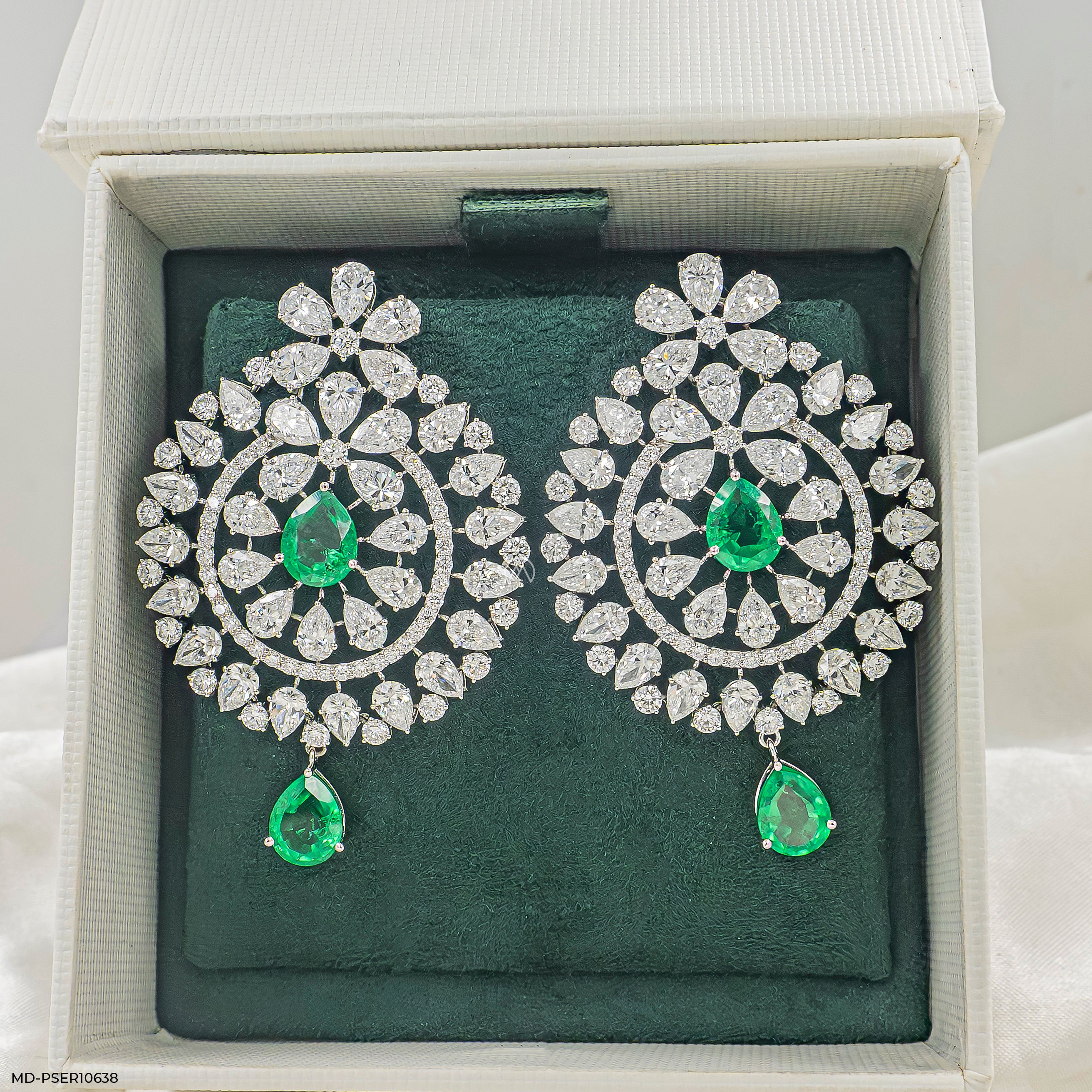 Emerald Mandala Drops Earrings 18K Rose Gold