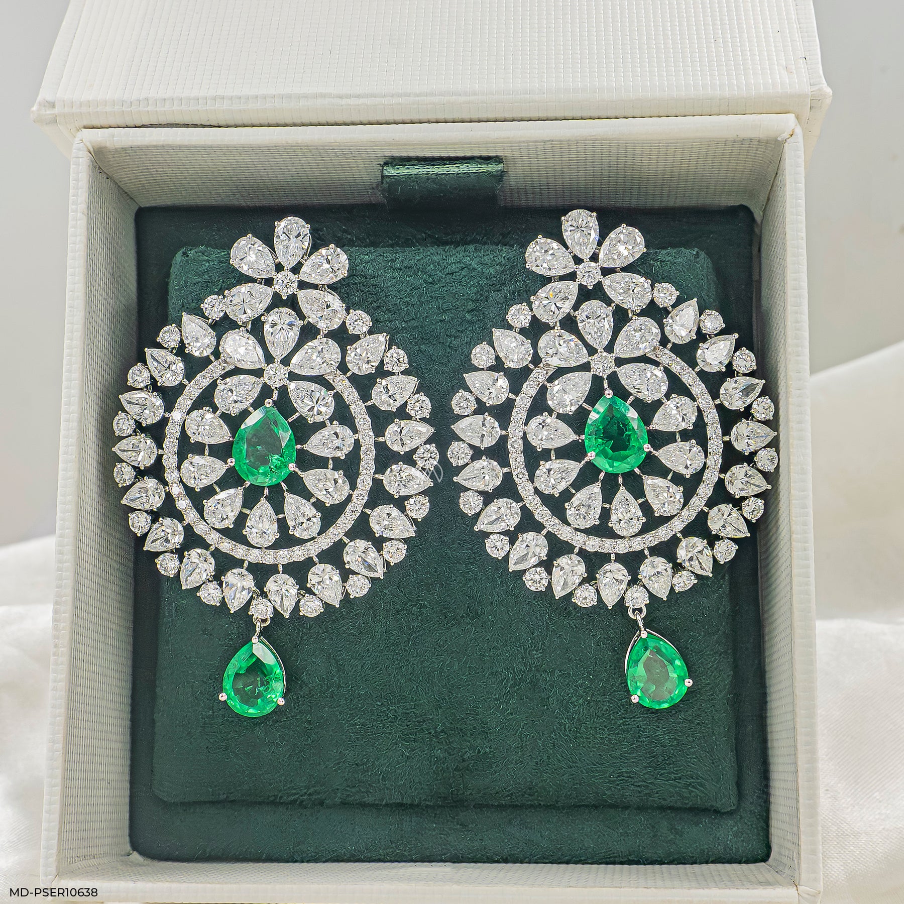 Emerald Mandala Drops Earrings 14K Yellow Gold