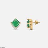 Glamorous Emerald Studs Earrings 9K Yellow Gold