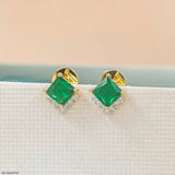 Glamorous Emerald Studs Earrings 9K Yellow Gold