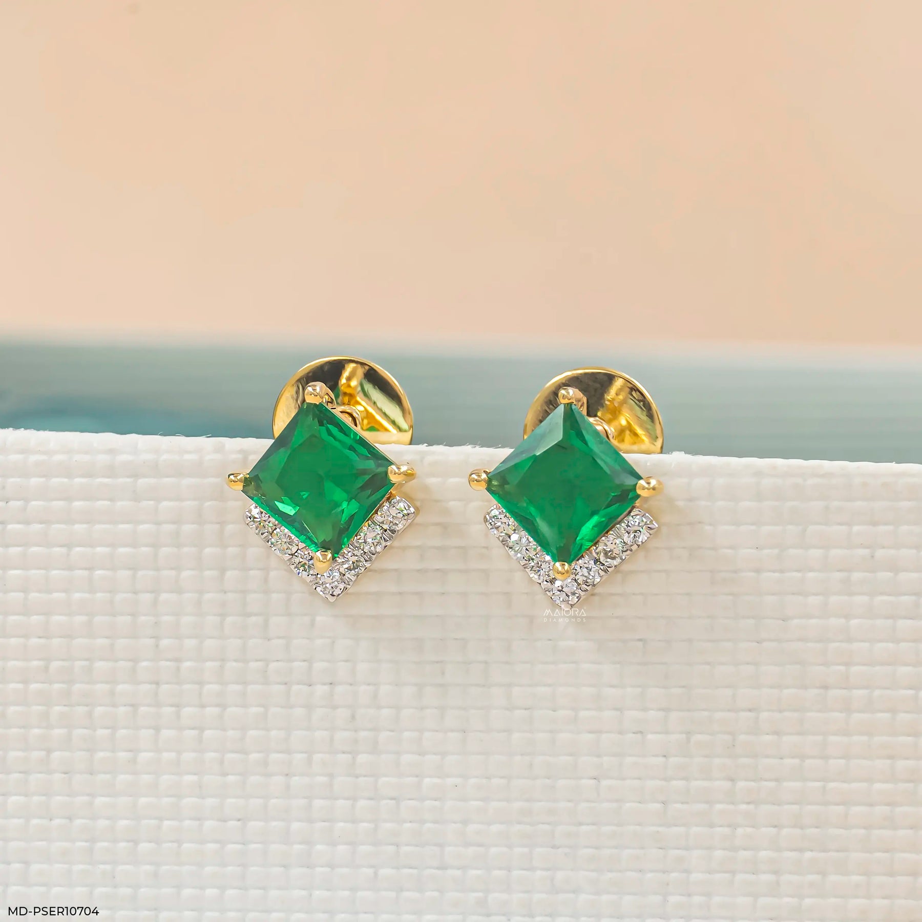 Glamorous Emerald Studs Earrings 9K Yellow Gold