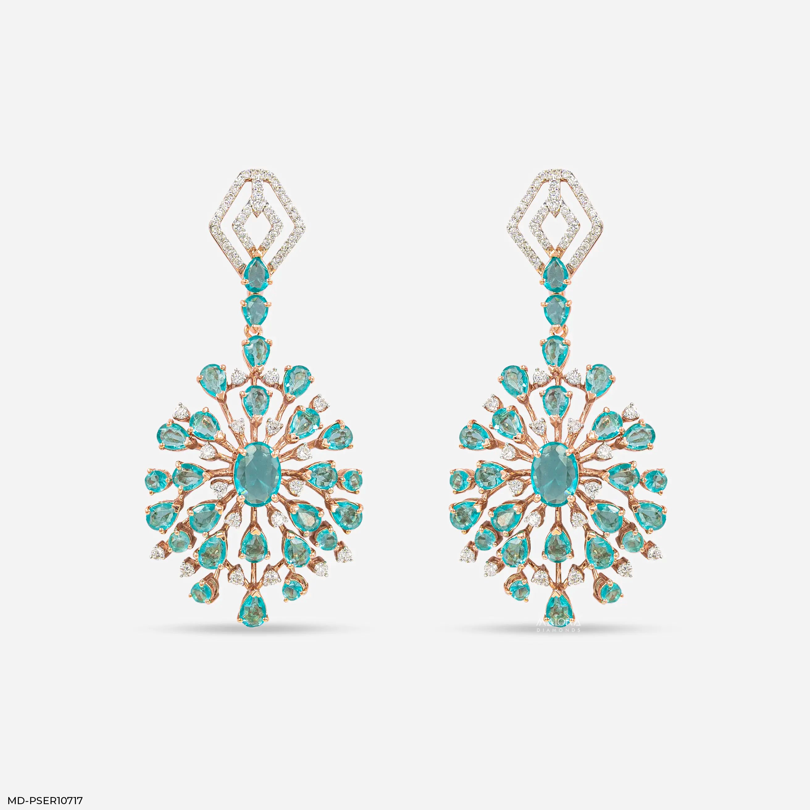 Ocean Blue Drop Diamond Earrings 9K Yellow Gold