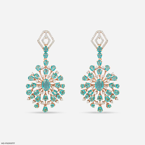 Ocean Blue Drop Diamond Earrings 9K Rose Gold