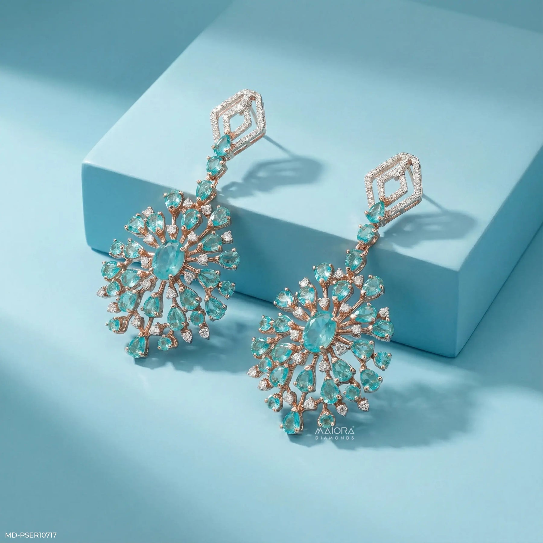 Ocean Blue Drop Diamond Earrings 9K White Gold