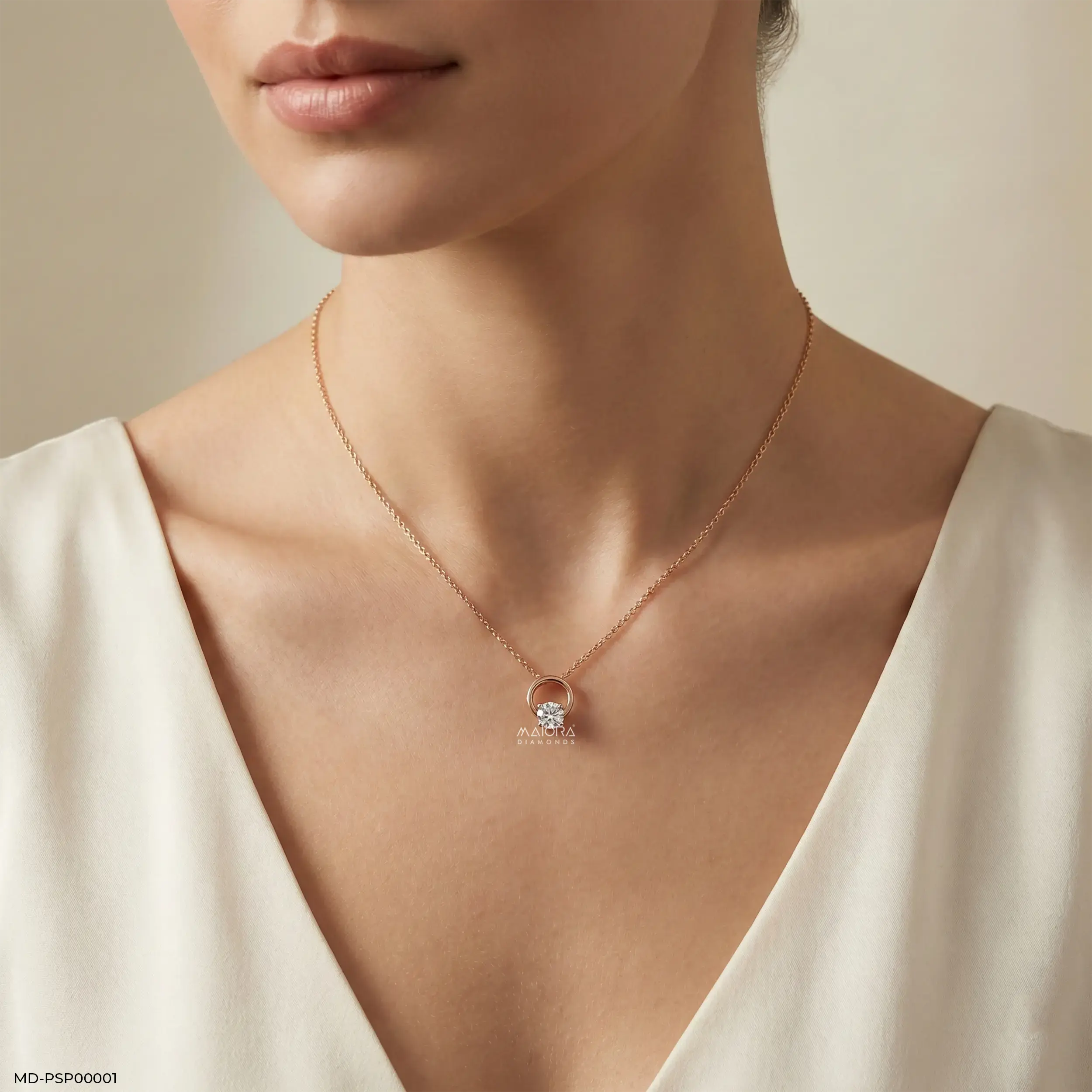 0.35 Carat Lunar Halo Lab Diamond Pendant 14K Rose Gold