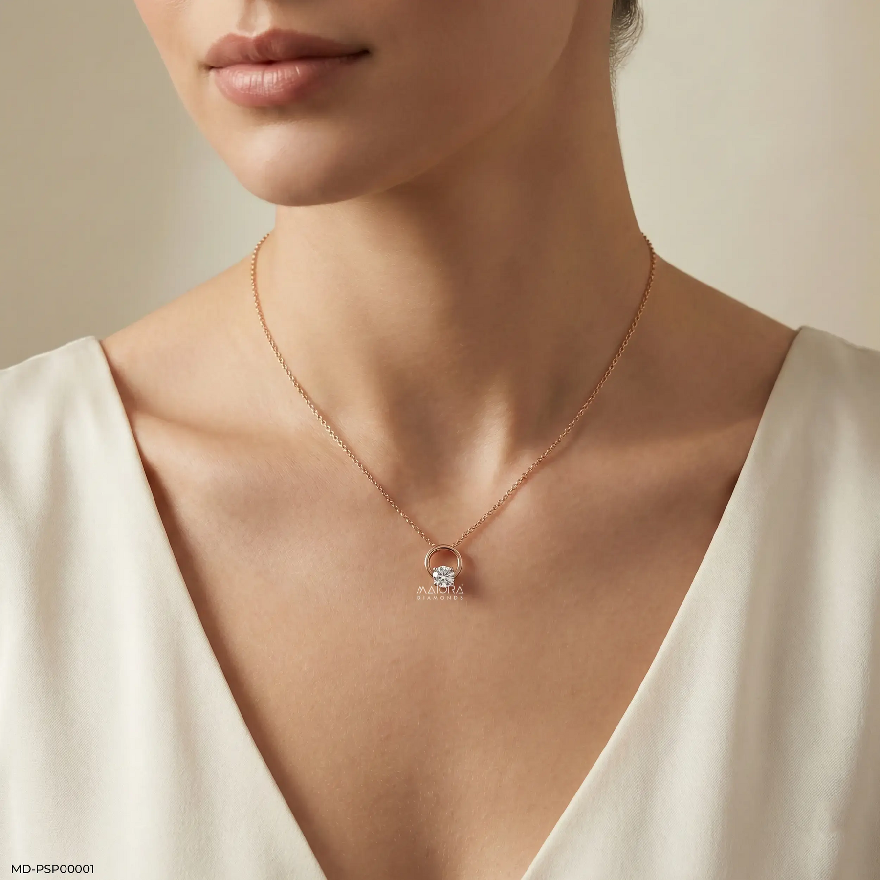 0.35 Carat Lunar Halo Lab Diamond Pendant 14K Rose Gold