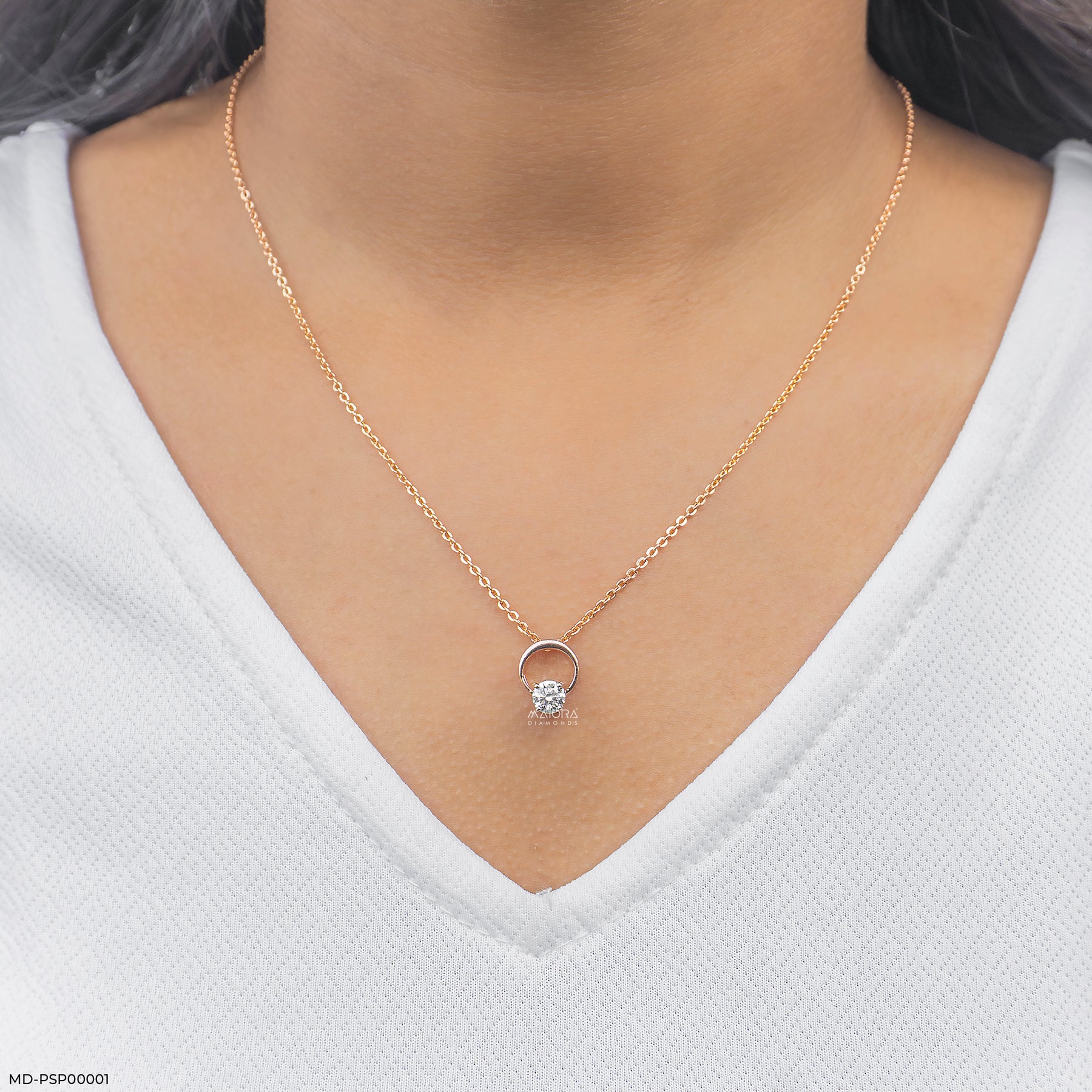 0.35 Carat Lunar Halo Lab Diamond Pendant 14K Rose Gold
