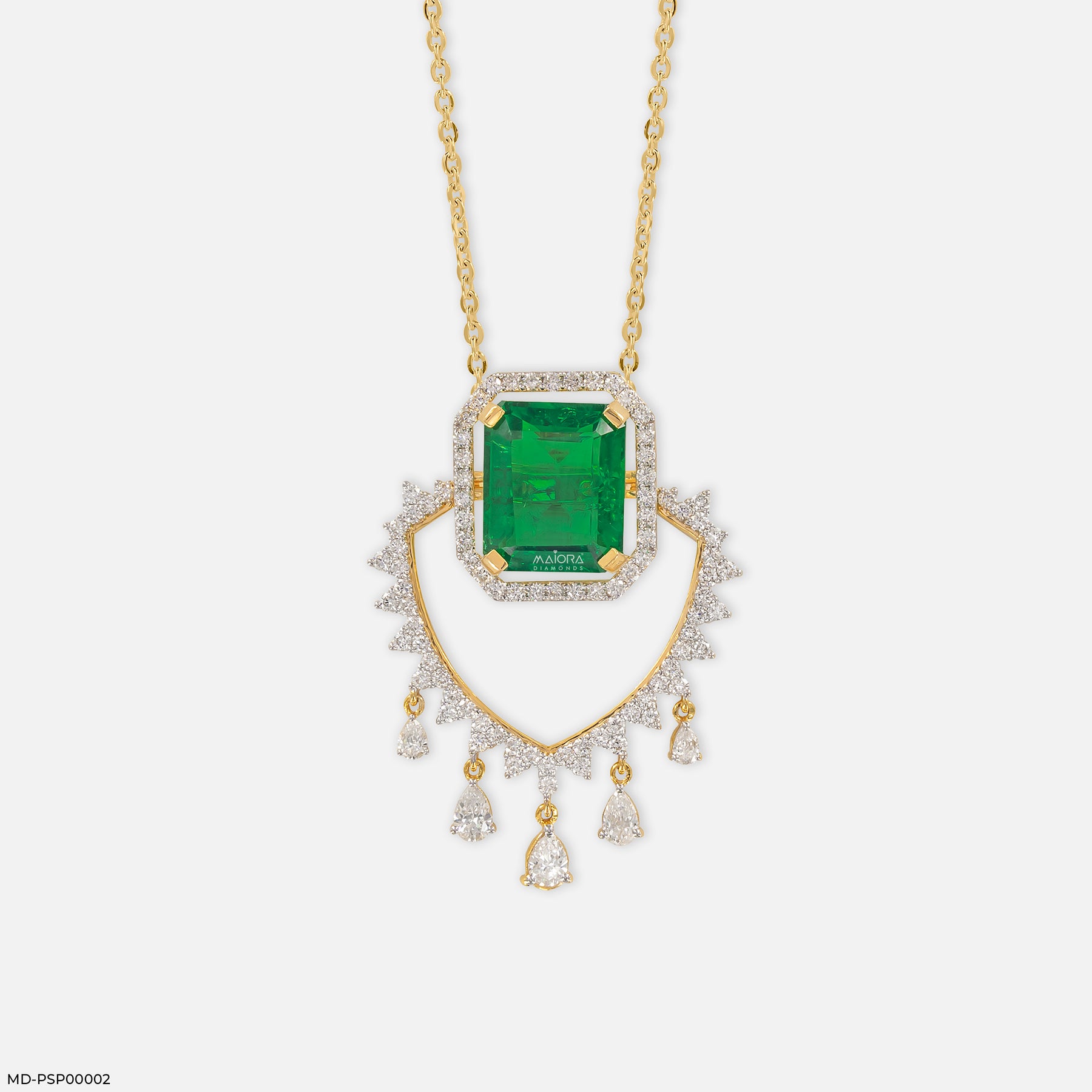 1.75 Carat Maharani Emerald Drop Lab Diamond Pendant 14K Yellow Gold