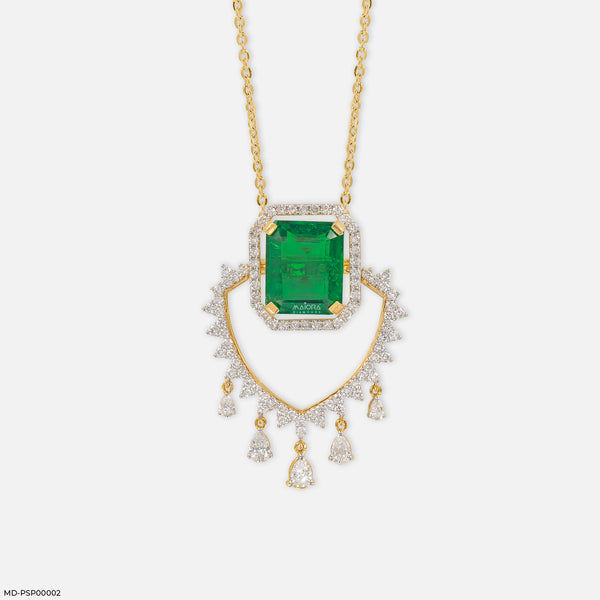 The Maharani Emerald Drop Lab Diamond Pendant 14K Yellow Gold
