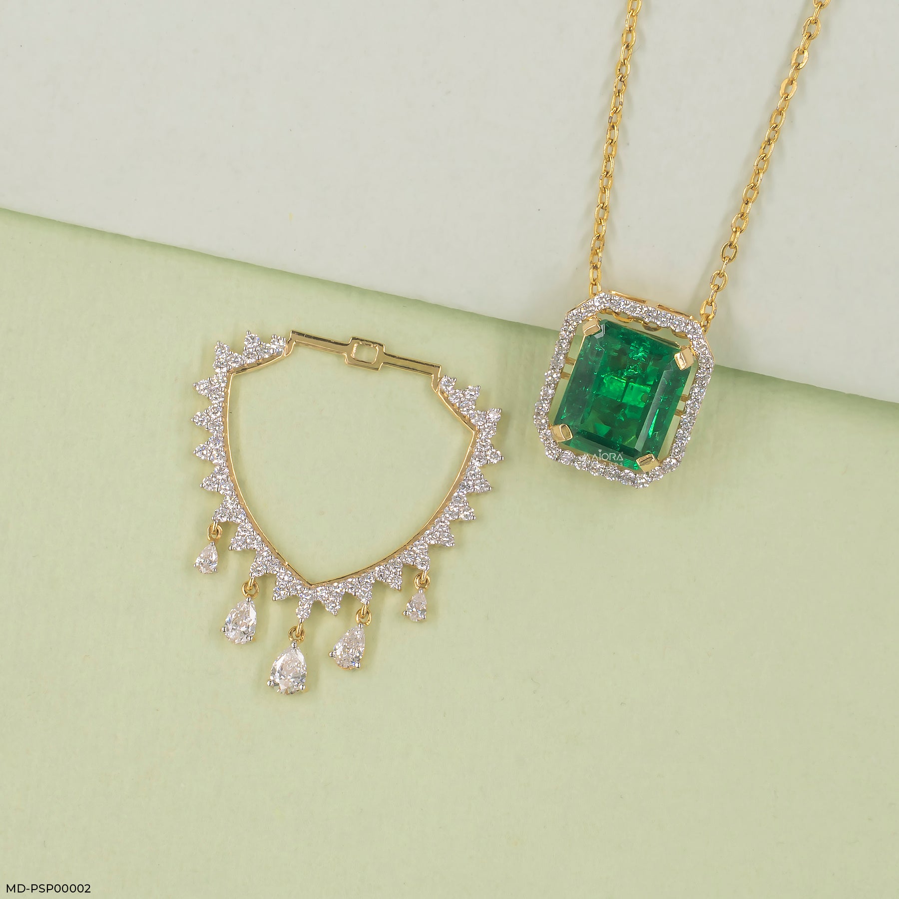 1.75 Carat Maharani Emerald Drop Lab Diamond Pendant 14K Yellow Gold