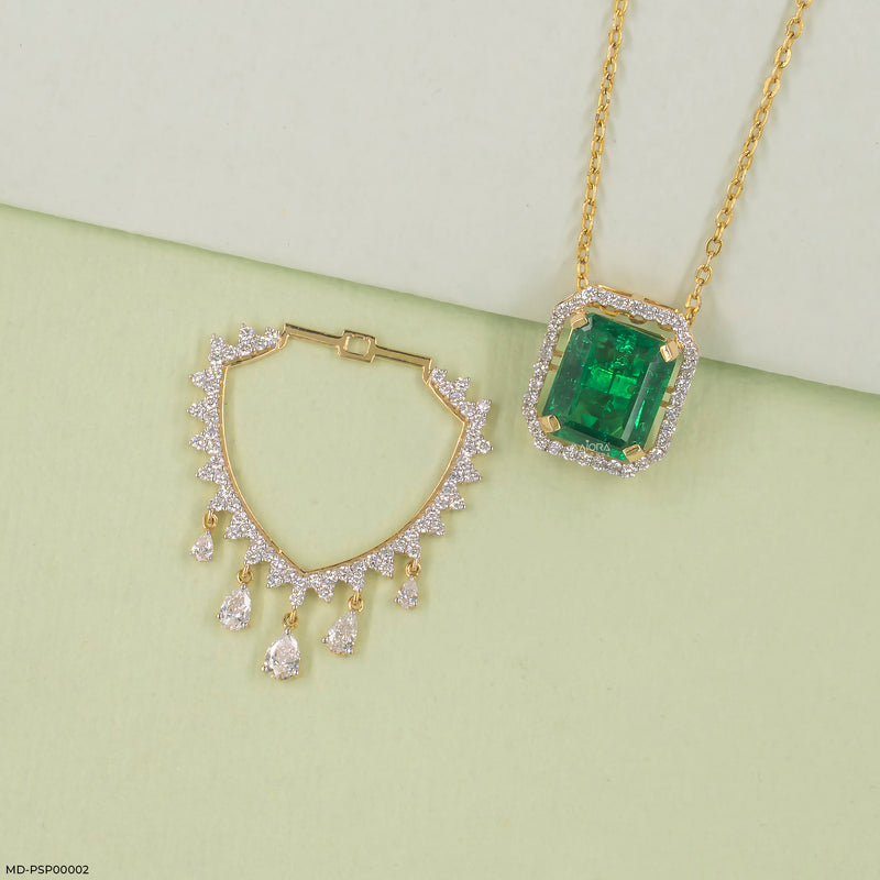 The Maharani Emerald Drop Lab Diamond Pendant 14K Yellow Gold