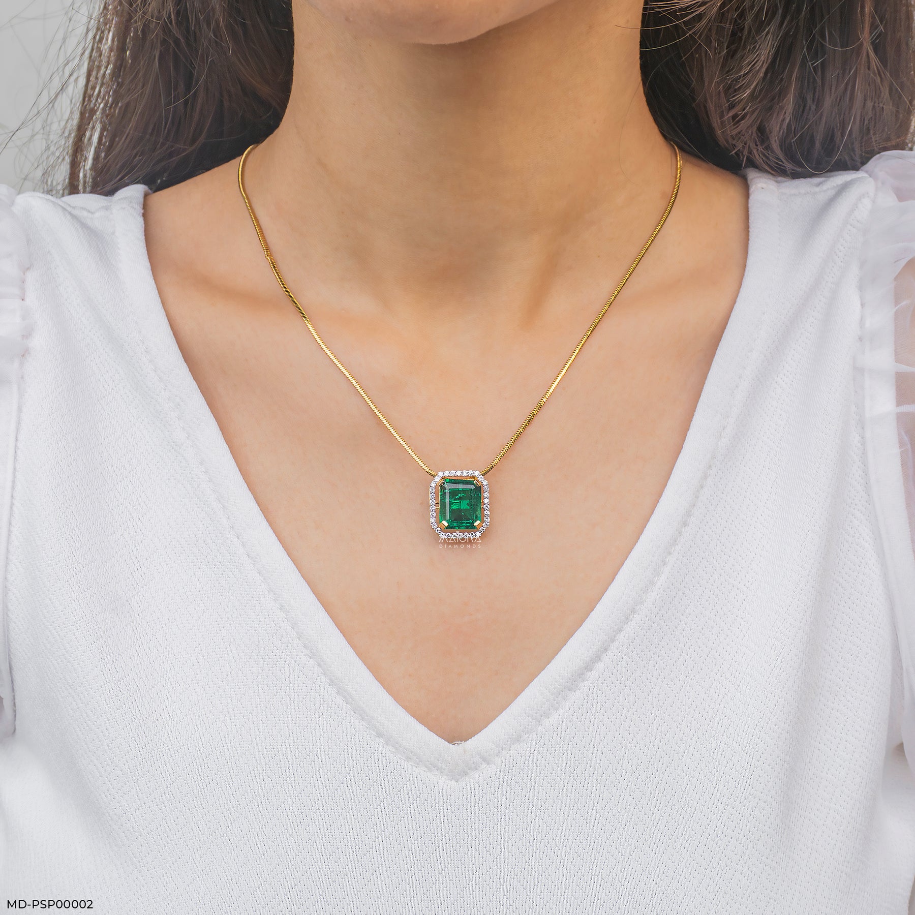 1.75 Carat Maharani Emerald Drop Lab Diamond Pendant 14K Yellow Gold