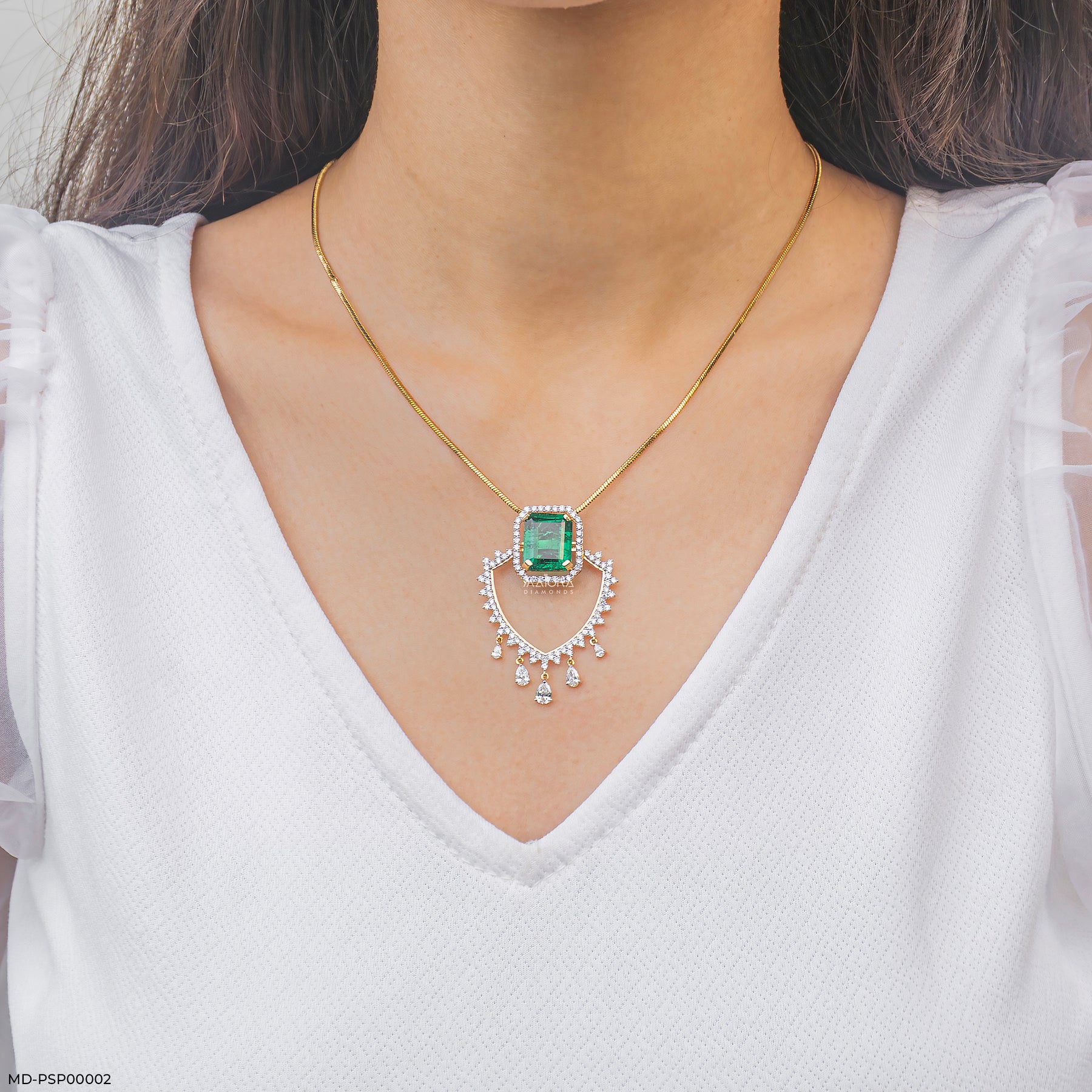 1.75 Carat Maharani Emerald Drop Lab Diamond Pendant 14K Yellow Gold