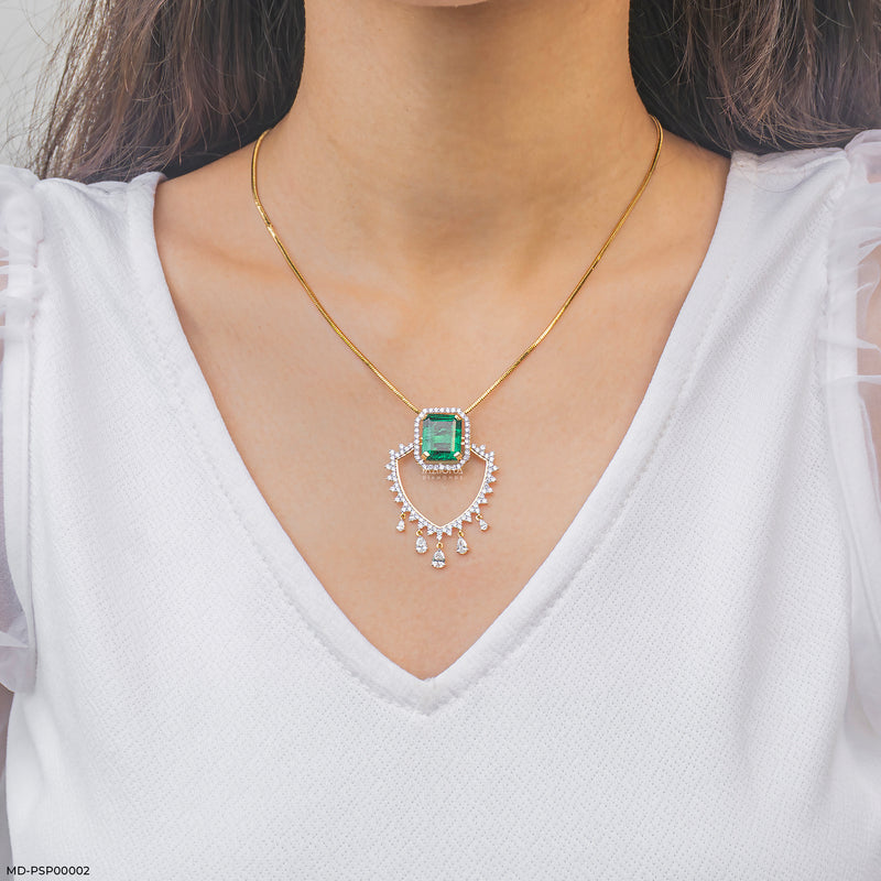 The Maharani Emerald Drop Lab Diamond Pendant 14K Yellow Gold