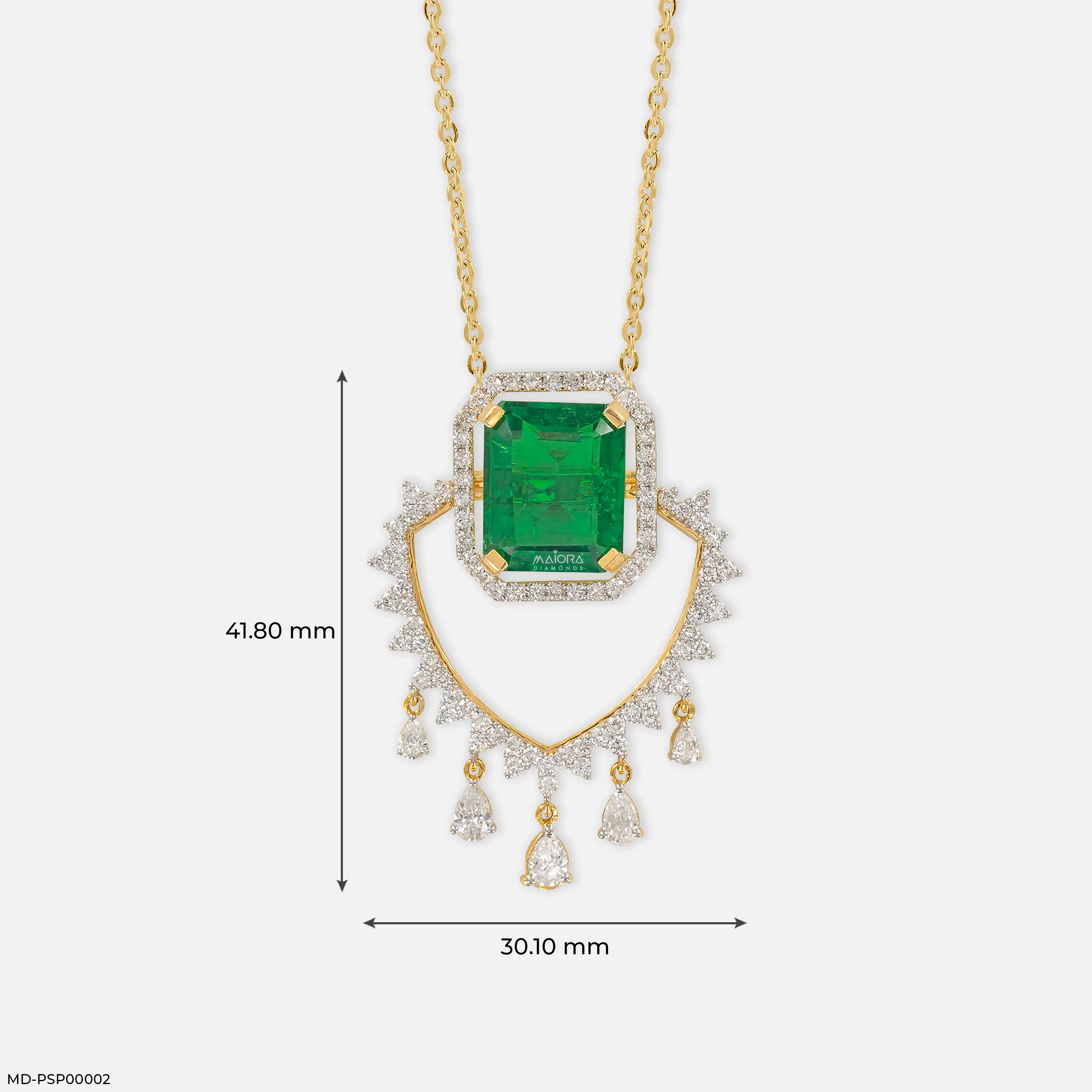 1.75 Carat Maharani Emerald Drop Lab Diamond Pendant 14K Yellow Gold