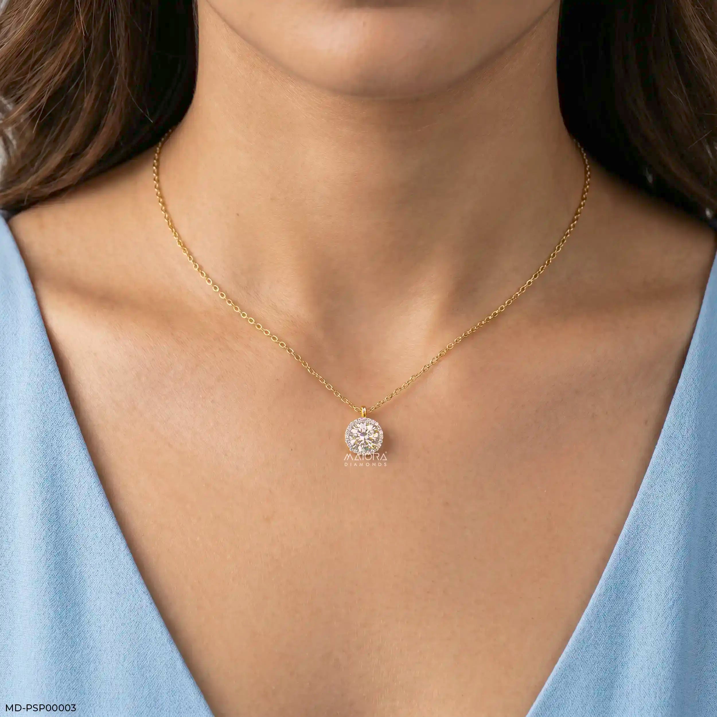 1.65 Carat Circlet Round Lab Diamond Solitaire Pendant in 14K Yellow Gold