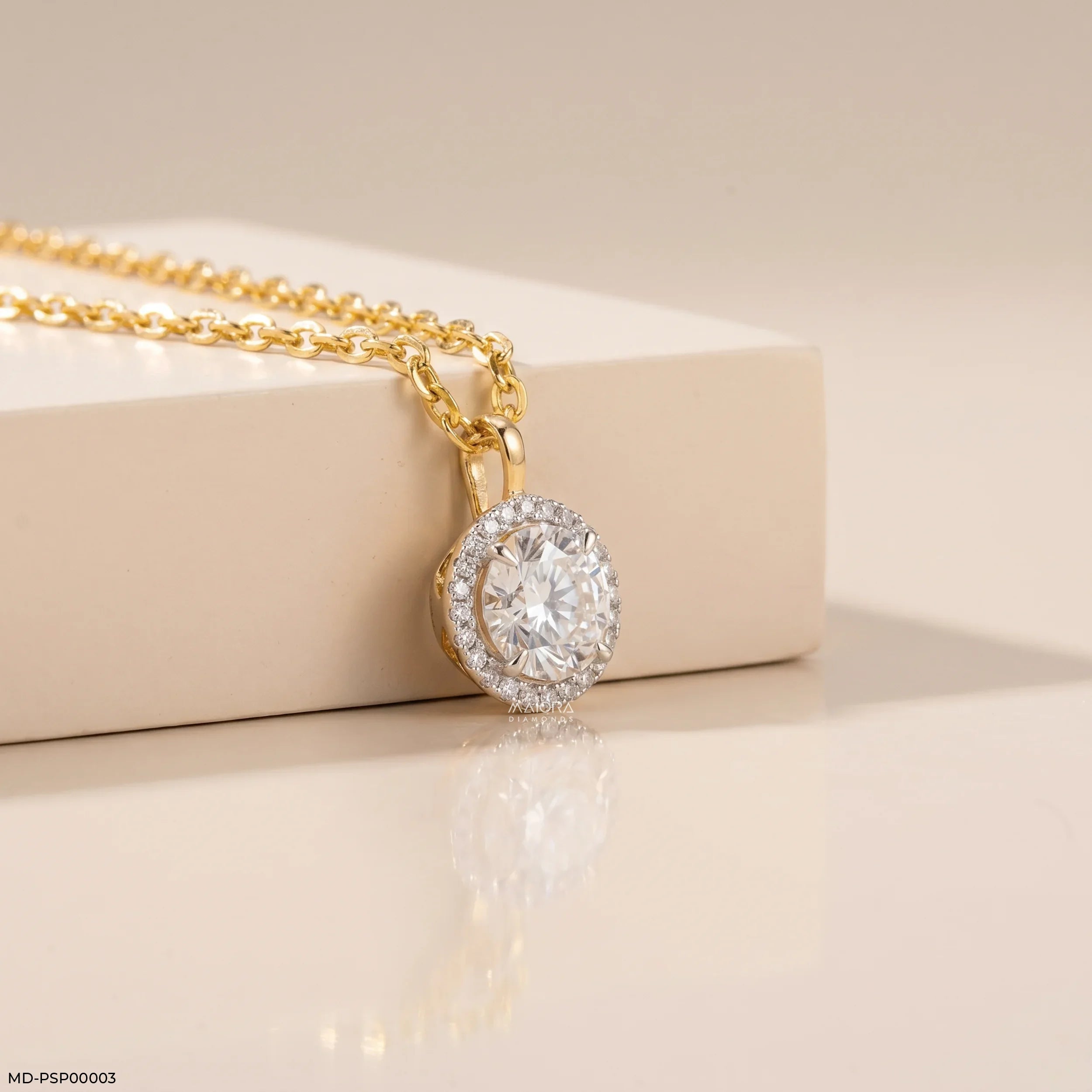 1.65 Carat Circlet Round Lab Diamond Solitaire Pendant in 14K Yellow Gold