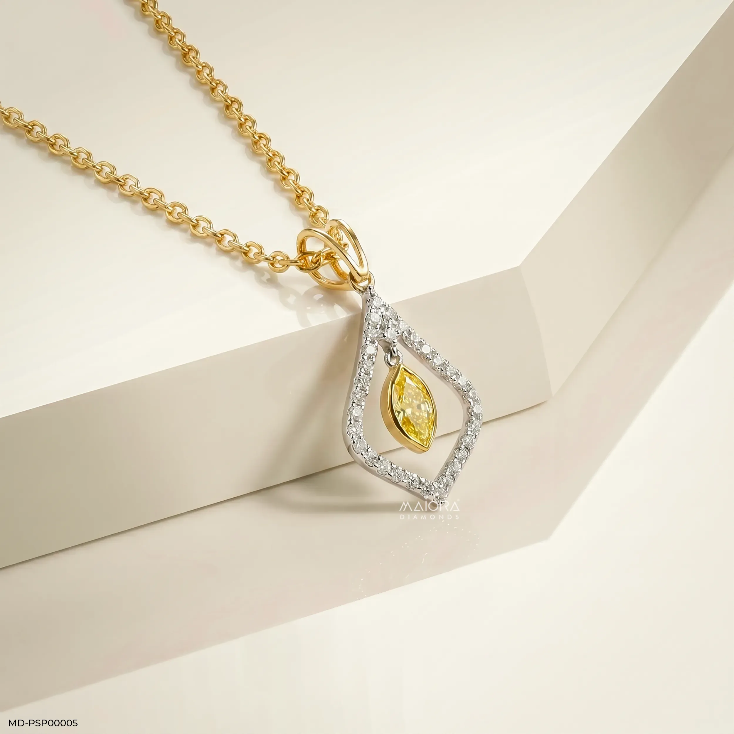 0.65 Carat Dual Shade Yellow Color Diamond Pendant 9K Yellow Gold