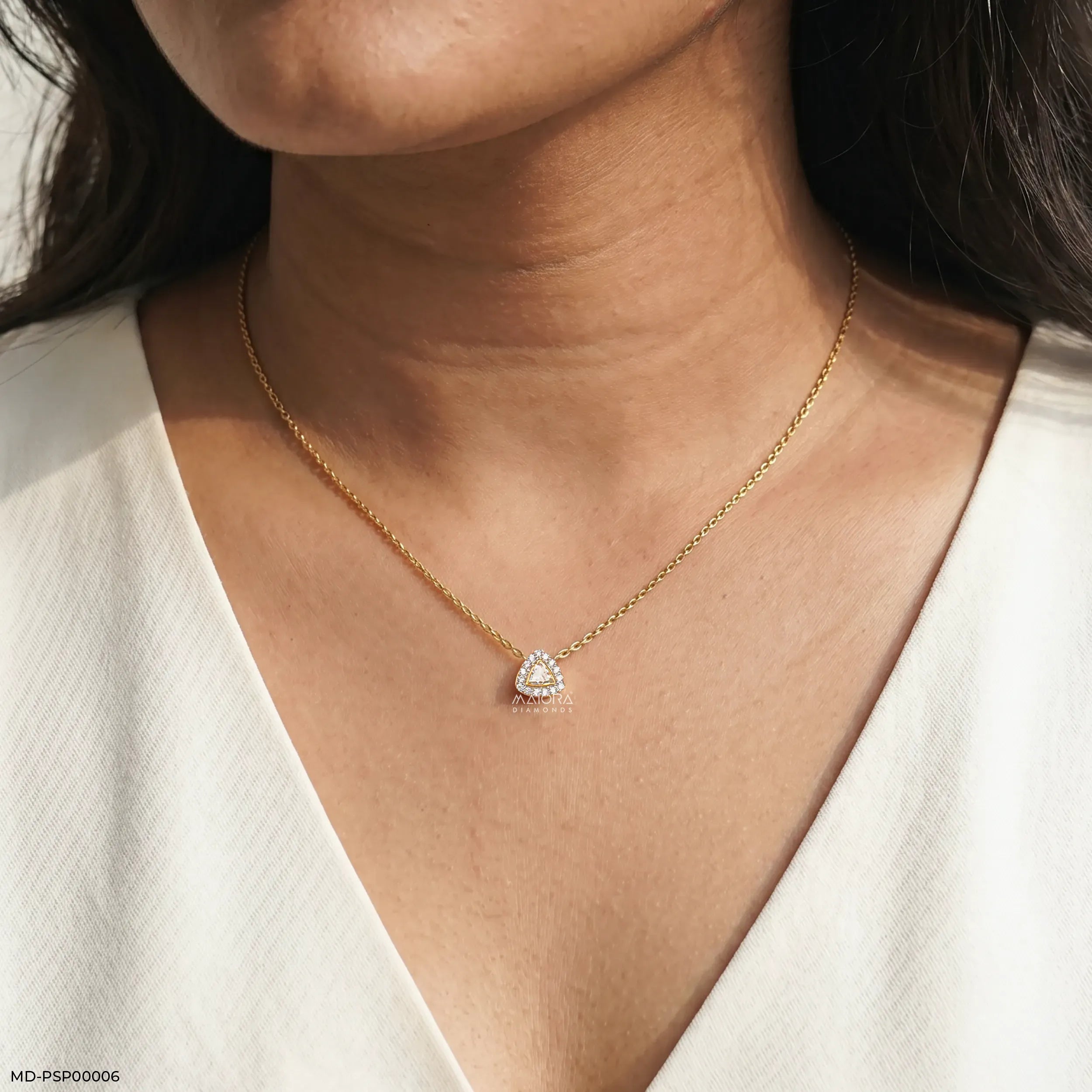 0.50 Carat Azure Trillion Halo Solitare Lab Diamond Pendant 14K Yellow Gold