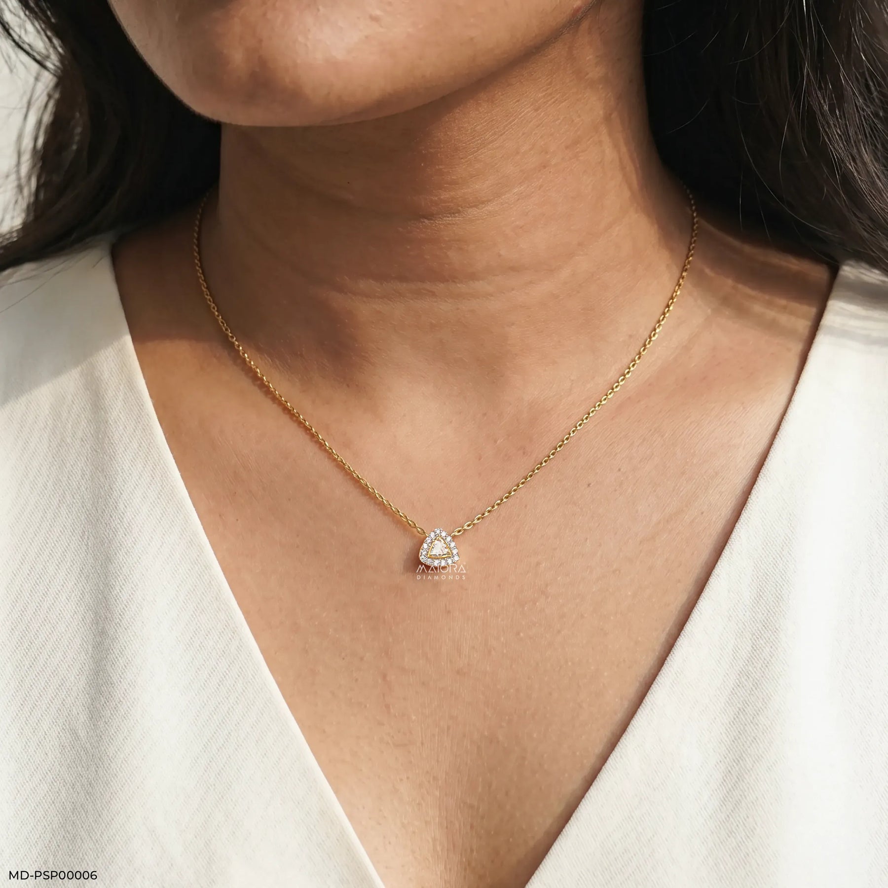 0.50 Carat Azure Trillion Halo Solitare Lab Diamond Pendant 14K Yellow Gold