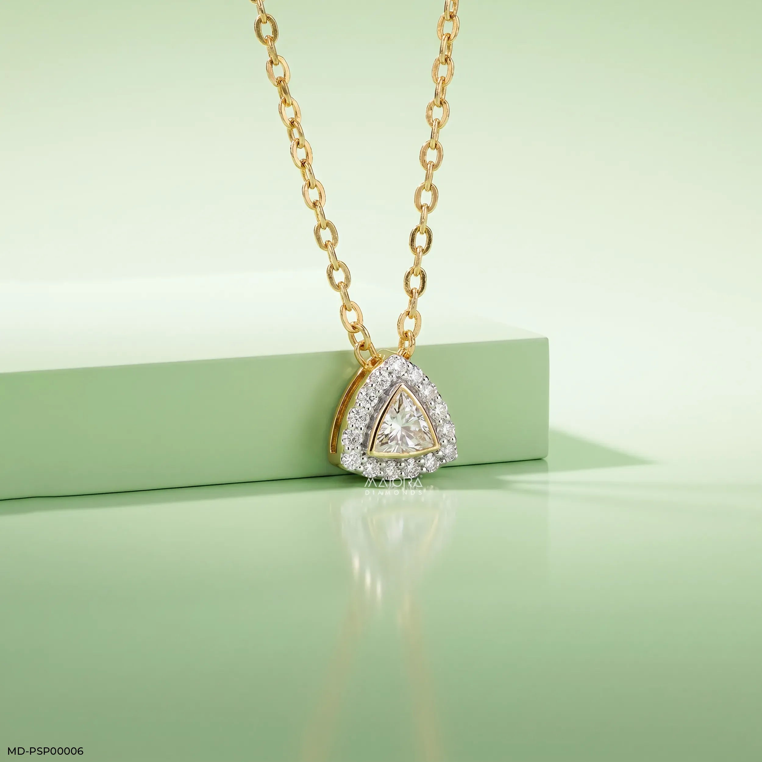 0.50 Carat Azure Trillion Halo Solitare Lab Diamond Pendant 14K Yellow Gold