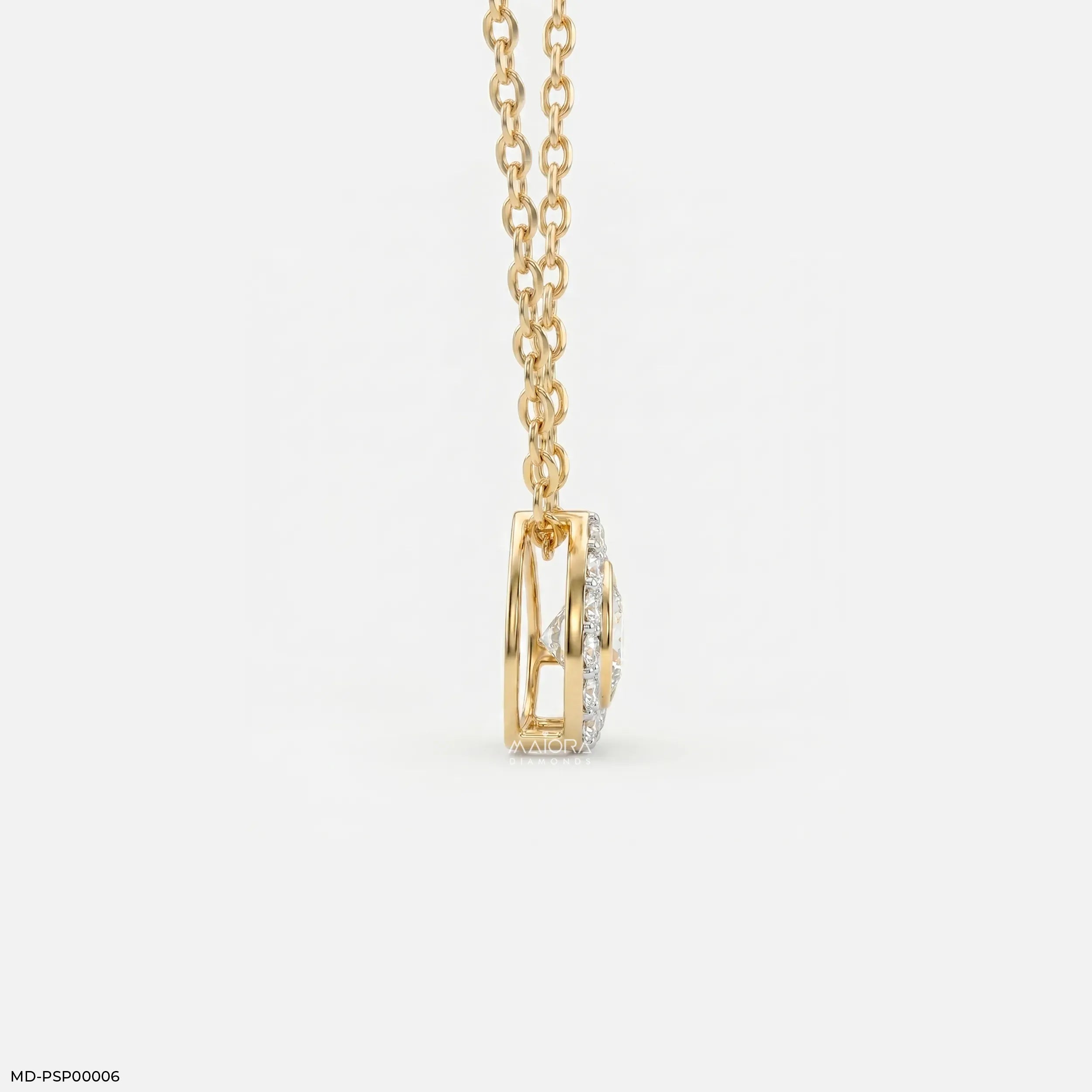 0.50 Carat Azure Trillion Halo Solitare Lab Diamond Pendant 14K Yellow Gold
