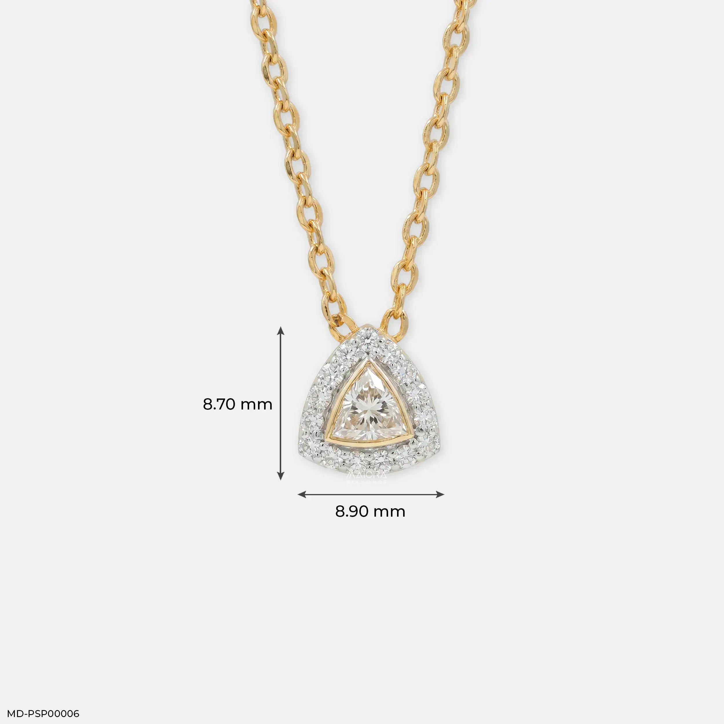 0.50 Carat Azure Trillion Halo Solitare Lab Diamond Pendant 14K Yellow Gold