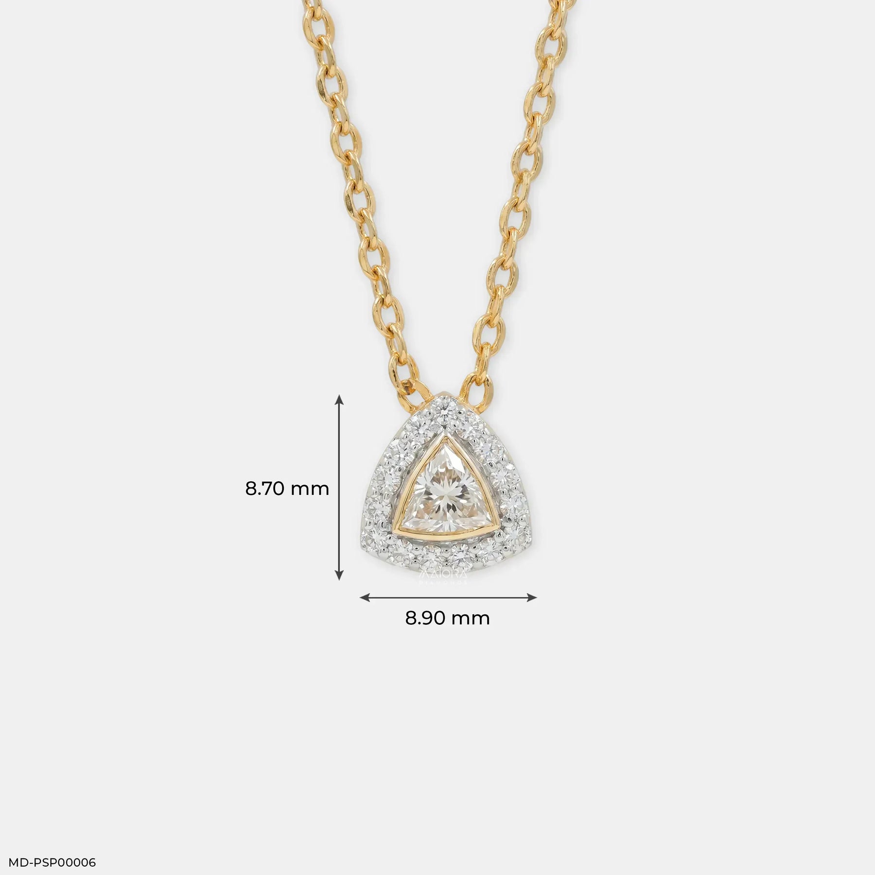 0.50 Carat Azure Trillion Halo Solitare Lab Diamond Pendant 14K Yellow Gold