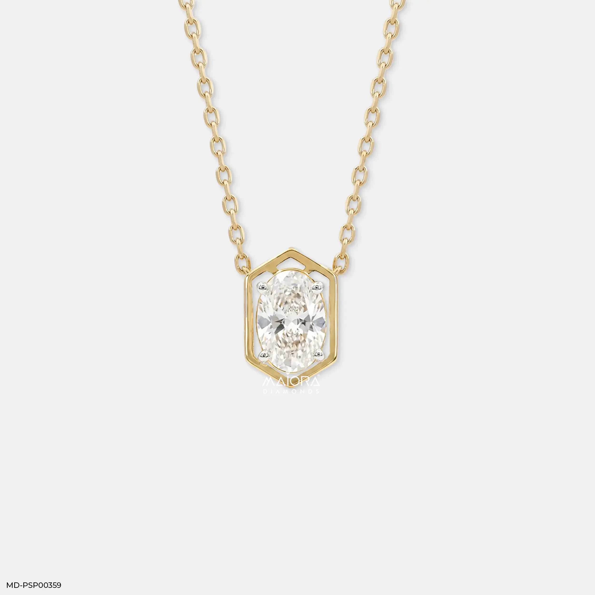 Stylish Hexa Oval Solitaire Diamond Pendant